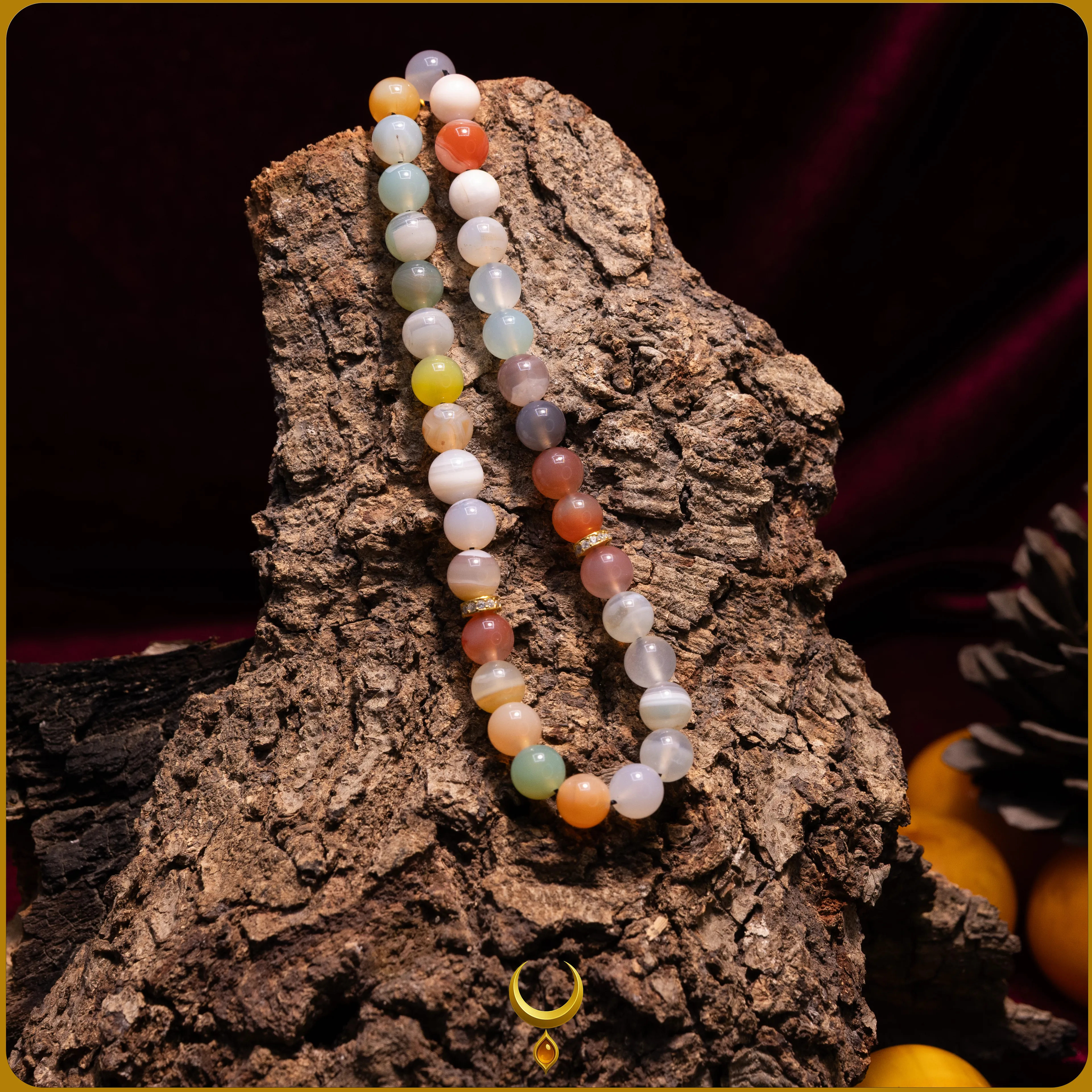 RENKLİ MİNE İŞLEMELİ 925 AYAR GOLD GÜMÜŞ PÜSKÜLLÜ AKİK DOĞAL TAŞ TESBİH