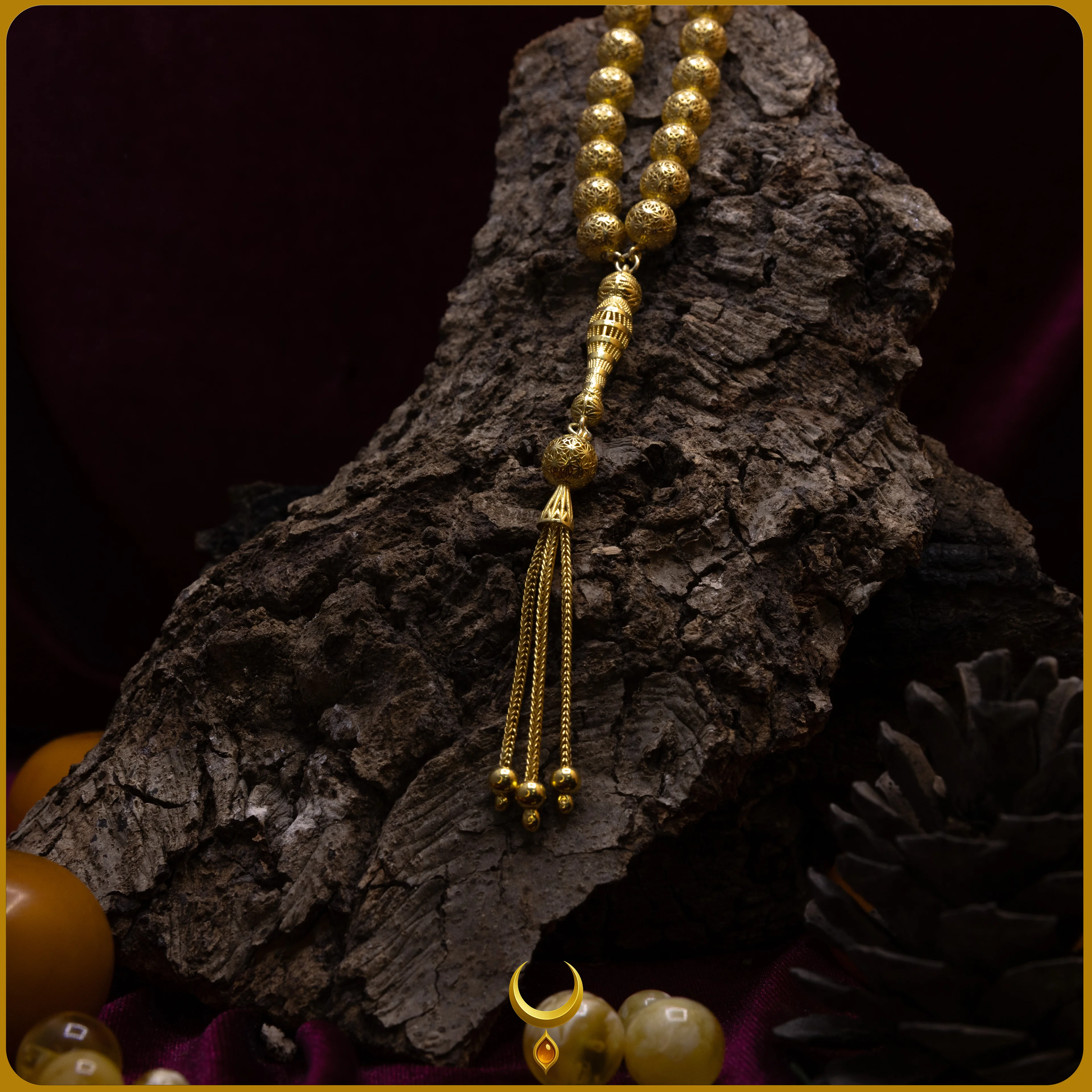 KÜRE KESİM TELKARİ MODEL GOLD 925 AYAR GÜMÜŞ TESBİH