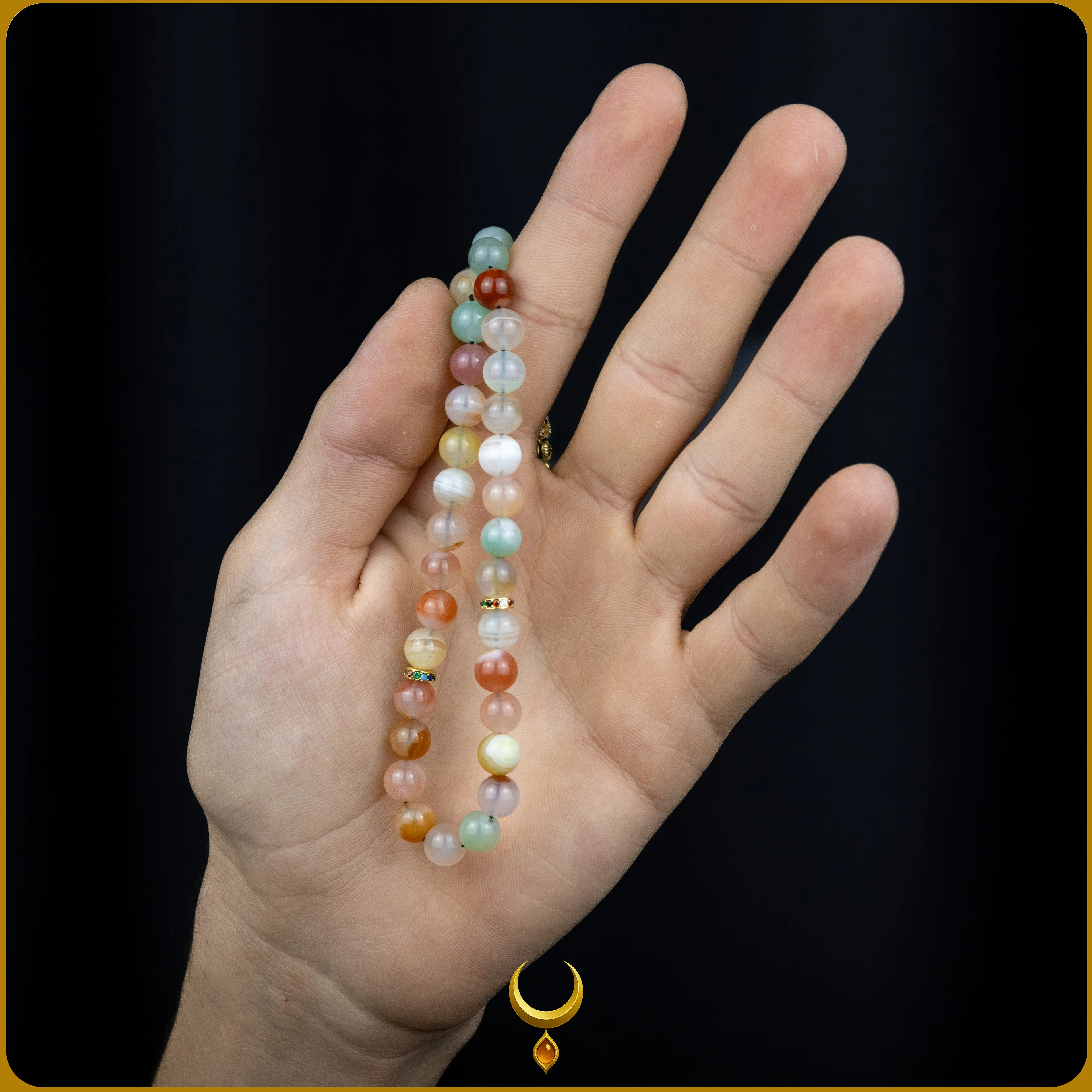 RENKLİ MİNE İŞLEMELİ 925 AYAR GOLD GÜMÜŞ PÜSKÜLLÜ AKİK DOĞAL TAŞ TESBİH