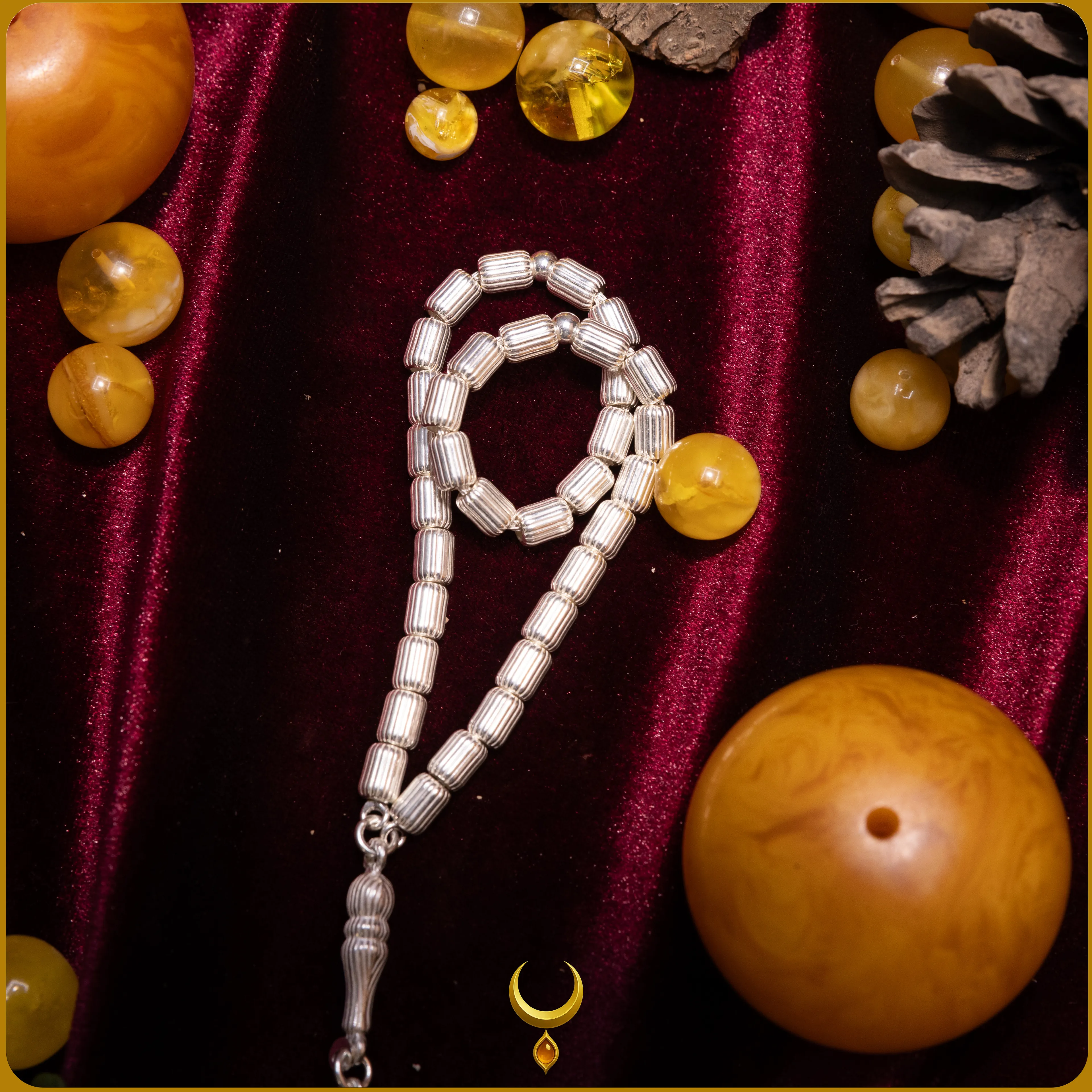 KAPSÜL KESİM DÜZ ÇİZGİ MOTİFLİ 925 AYAR GÜMÜŞ TESBİH