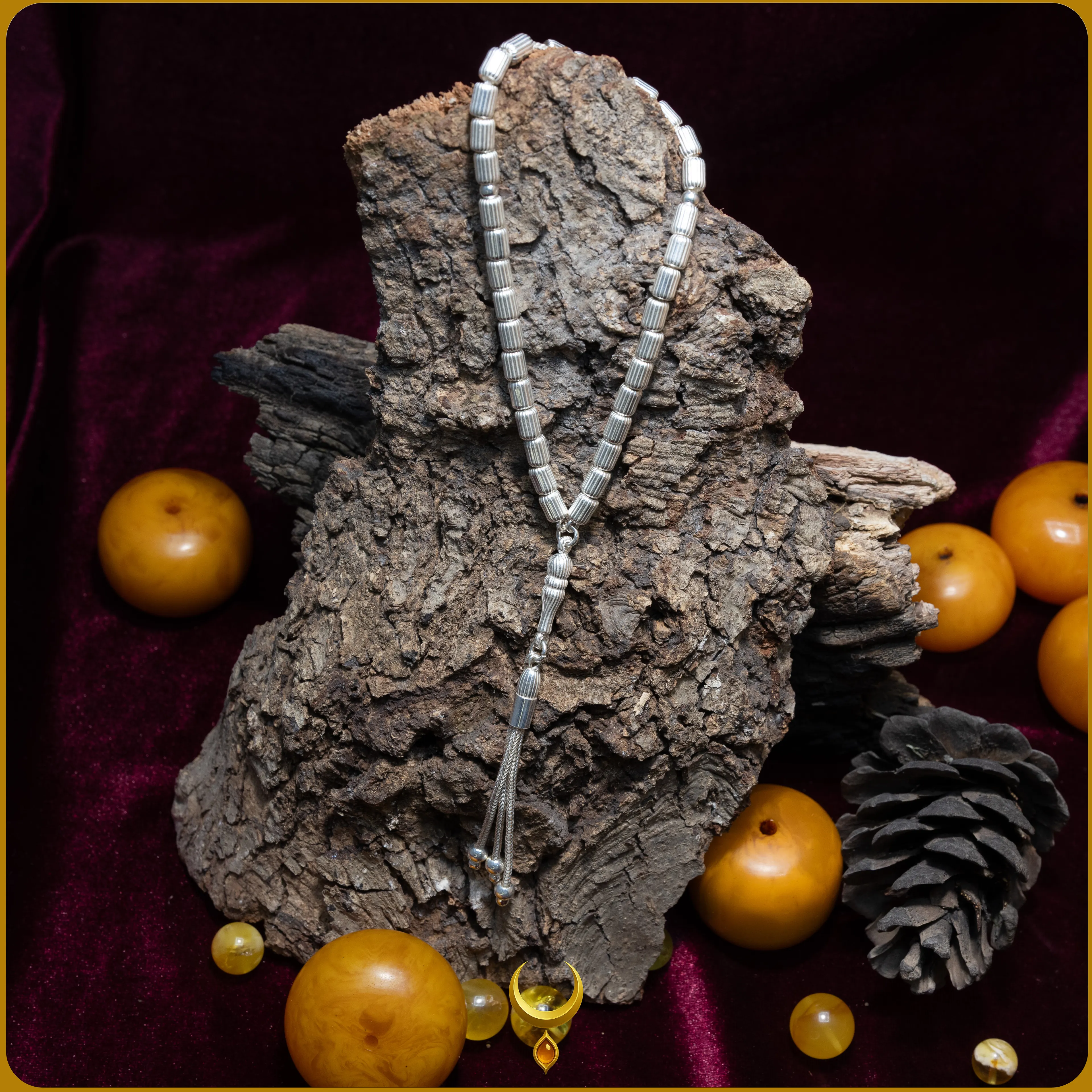 KAPSÜL KESİM DÜZ ÇİZGİ MOTİFLİ 925 AYAR GÜMÜŞ TESBİH