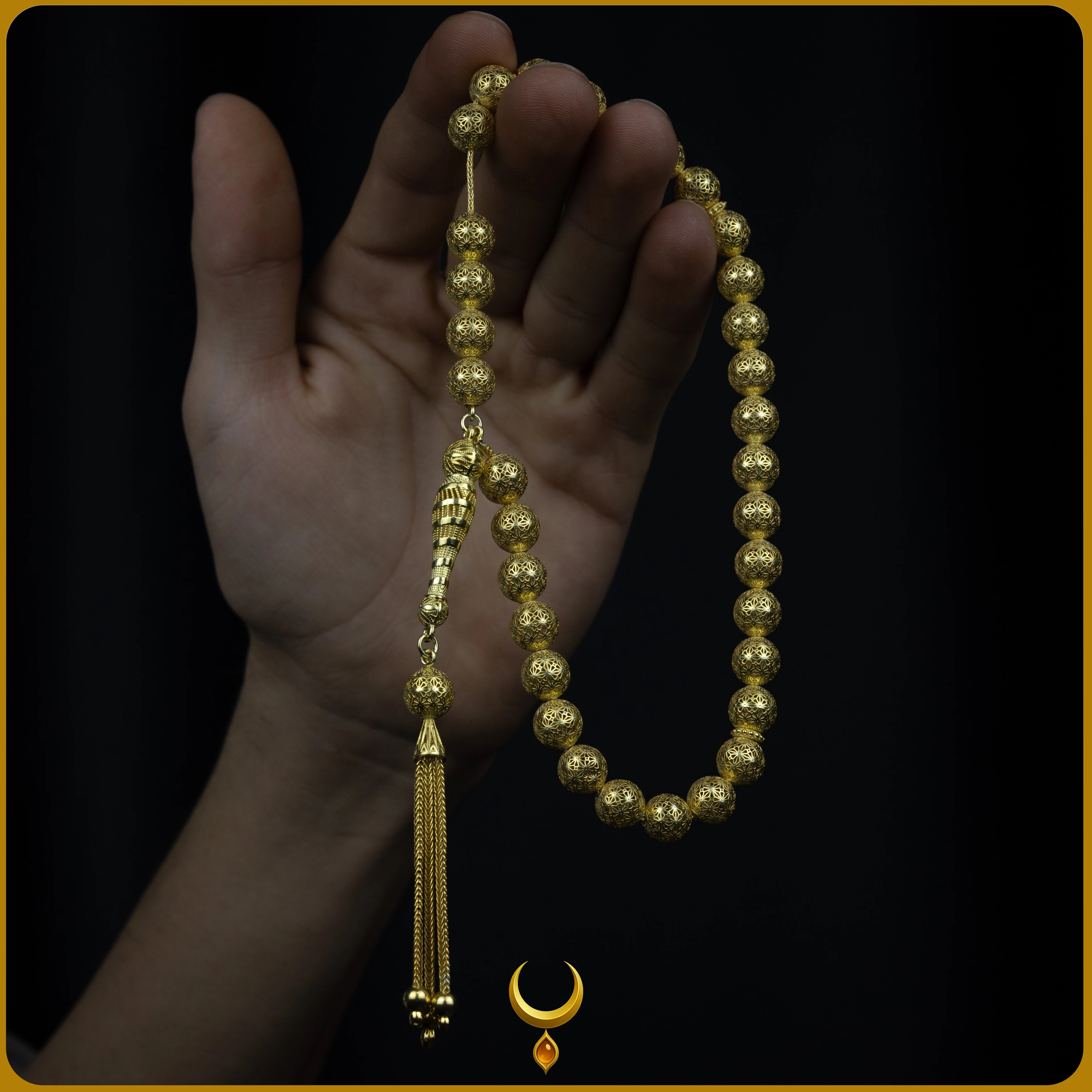 KÜRE KESİM TELKARİ MODEL GOLD 925 AYAR GÜMÜŞ TESBİH