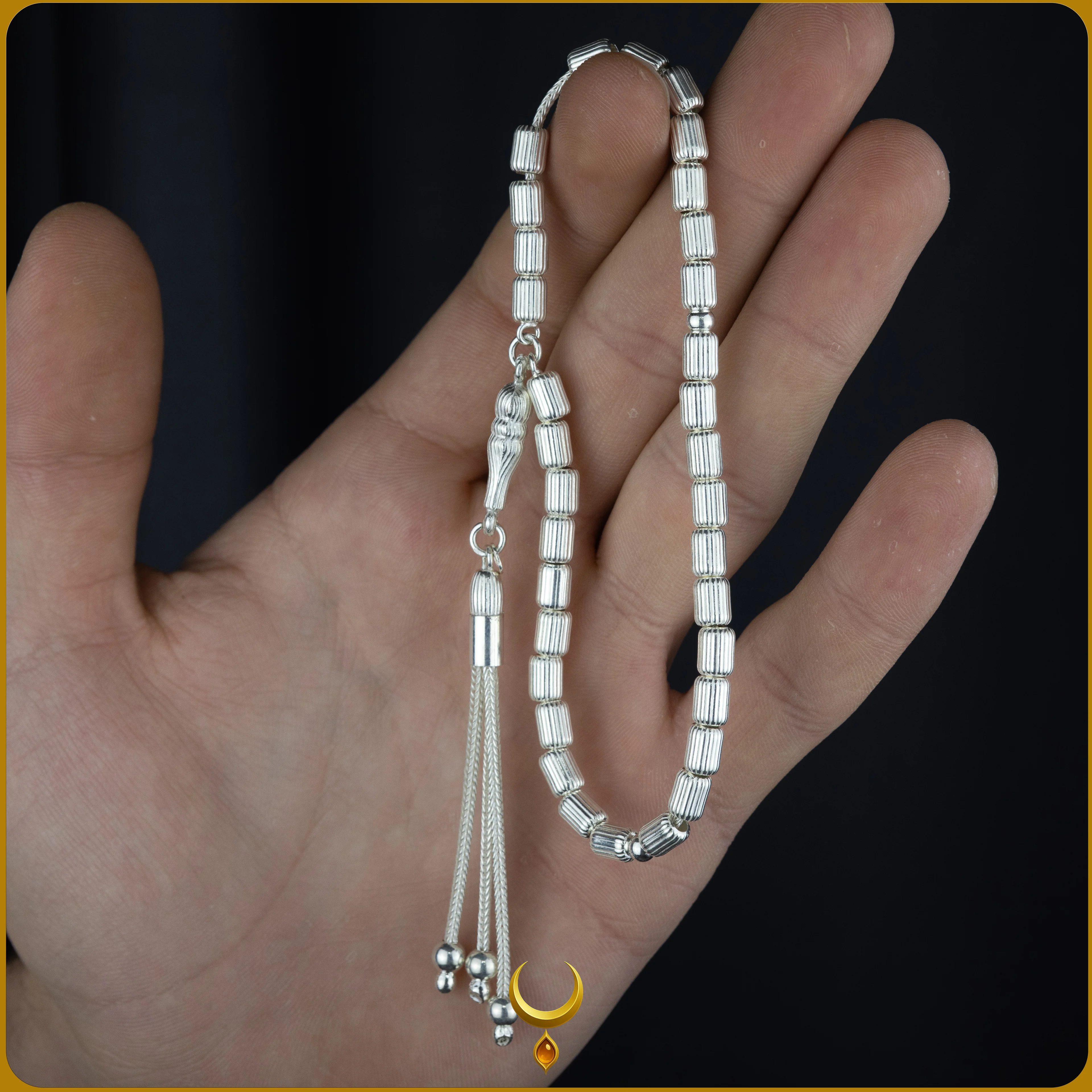 KAPSÜL KESİM DÜZ ÇİZGİ MOTİFLİ 925 AYAR GÜMÜŞ TESBİH