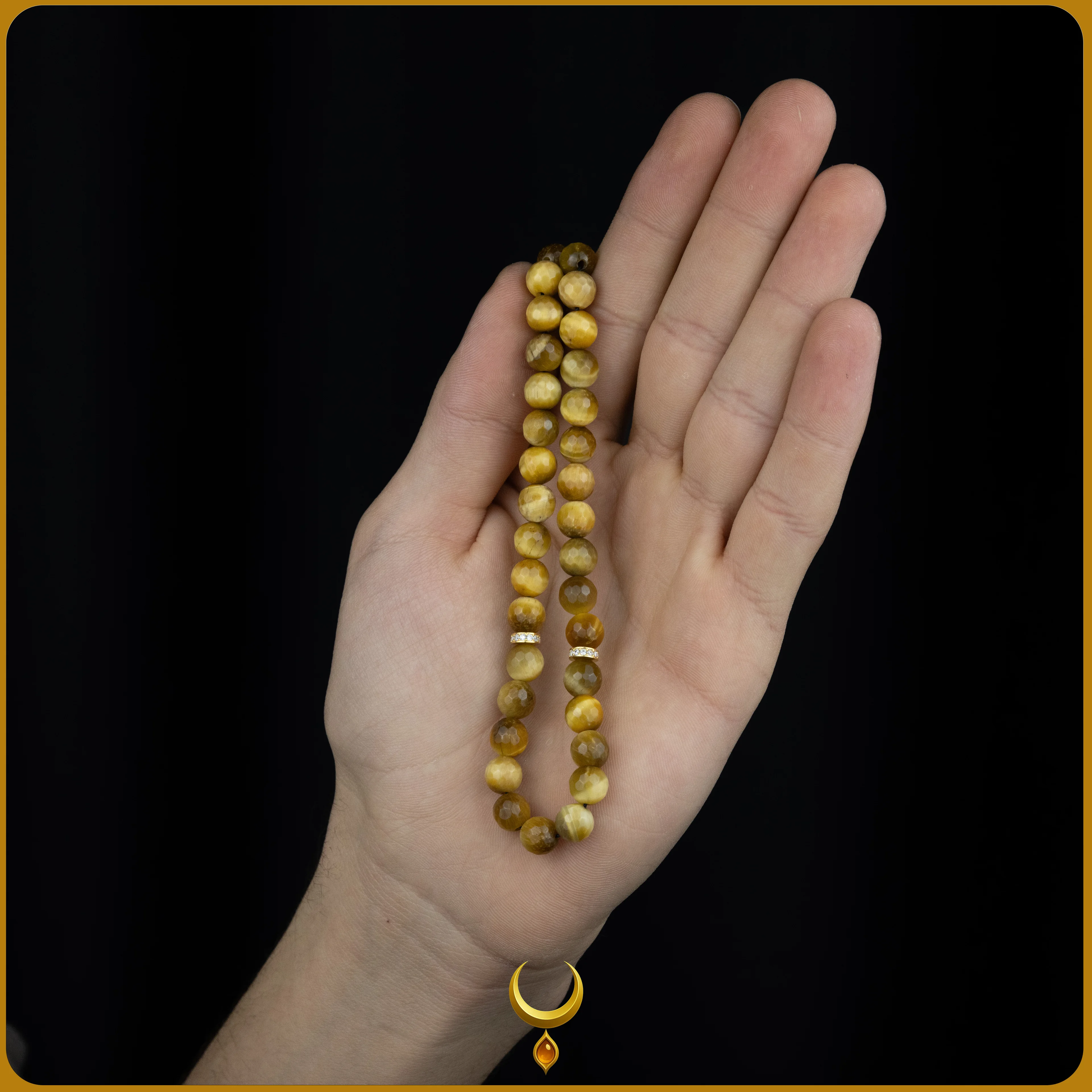 ZİRKON İŞLEMELİ 925 AYAR GOLD GÜMÜŞ PÜSKÜLLÜ KAPLAN GÖZÜ DOĞAL TAŞ TESBİH