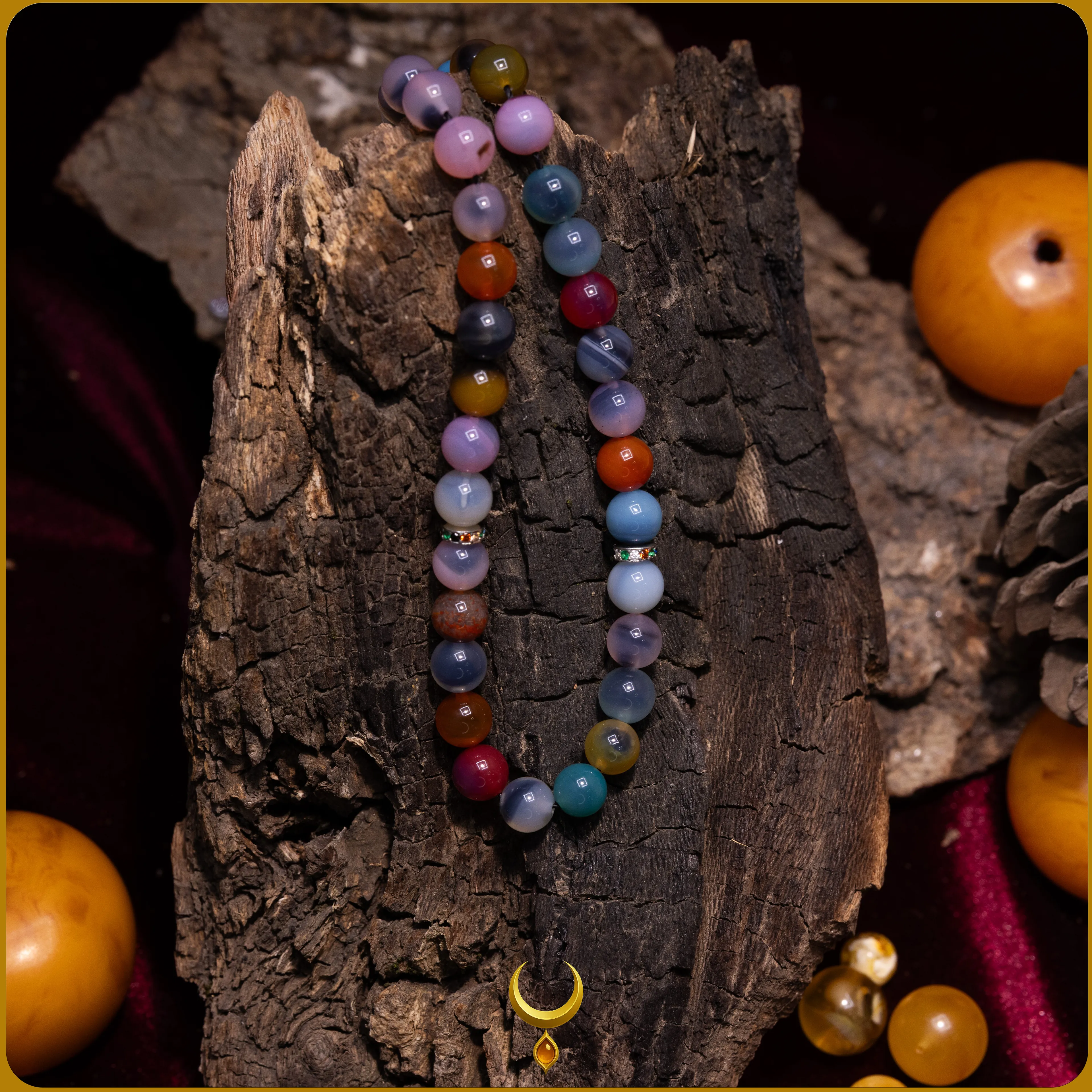 RENKLİ MİNE İŞLEMELİ 925 AYAR GÜMÜŞ PÜSKÜLLÜ AKİK DOĞAL TAŞ TESBİH