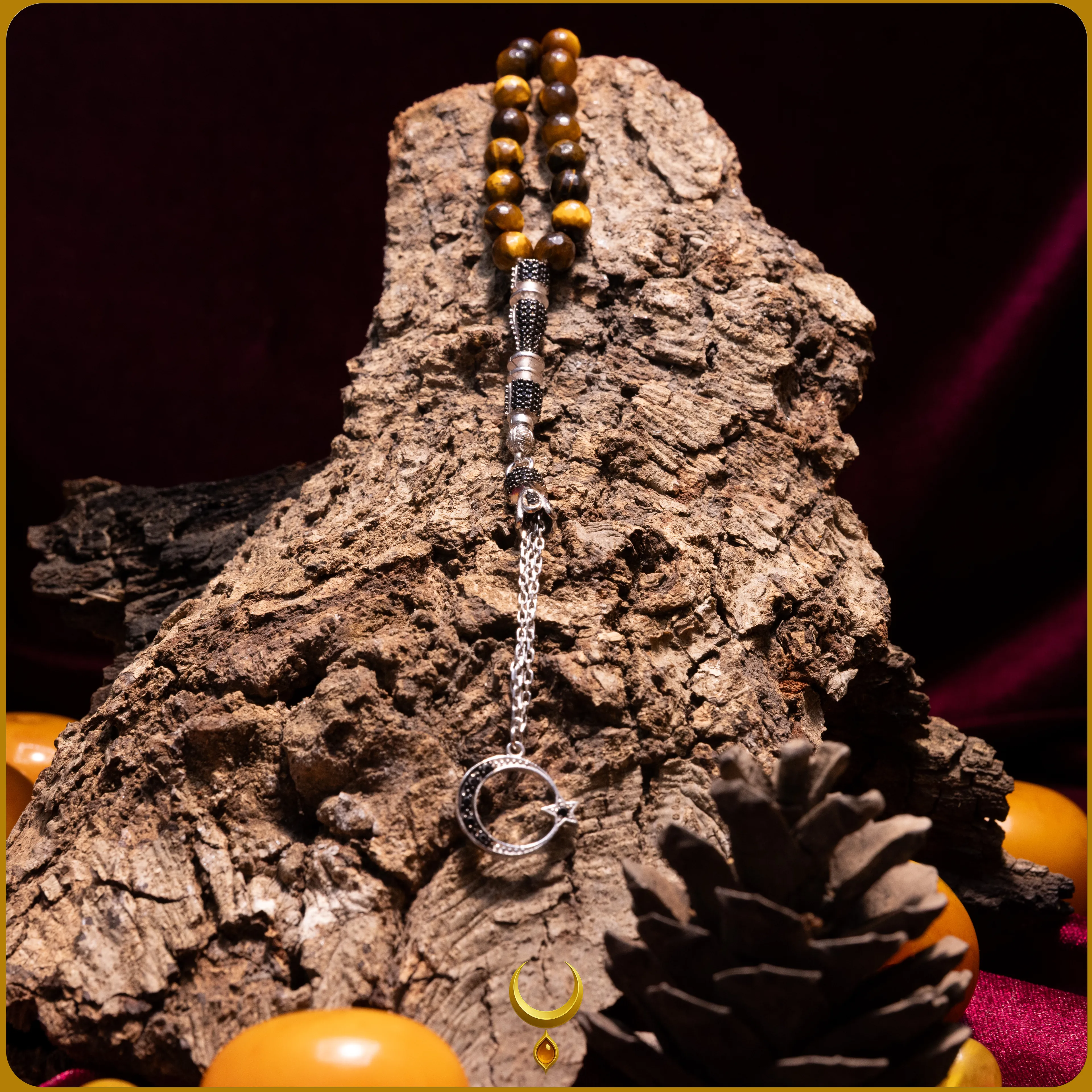 ZİRKON İŞLEMELİ 925 AYAR GÜMÜŞ PÜSKÜLLÜ KAPLAN GÖZÜ DOĞAL TAŞ TESBİH