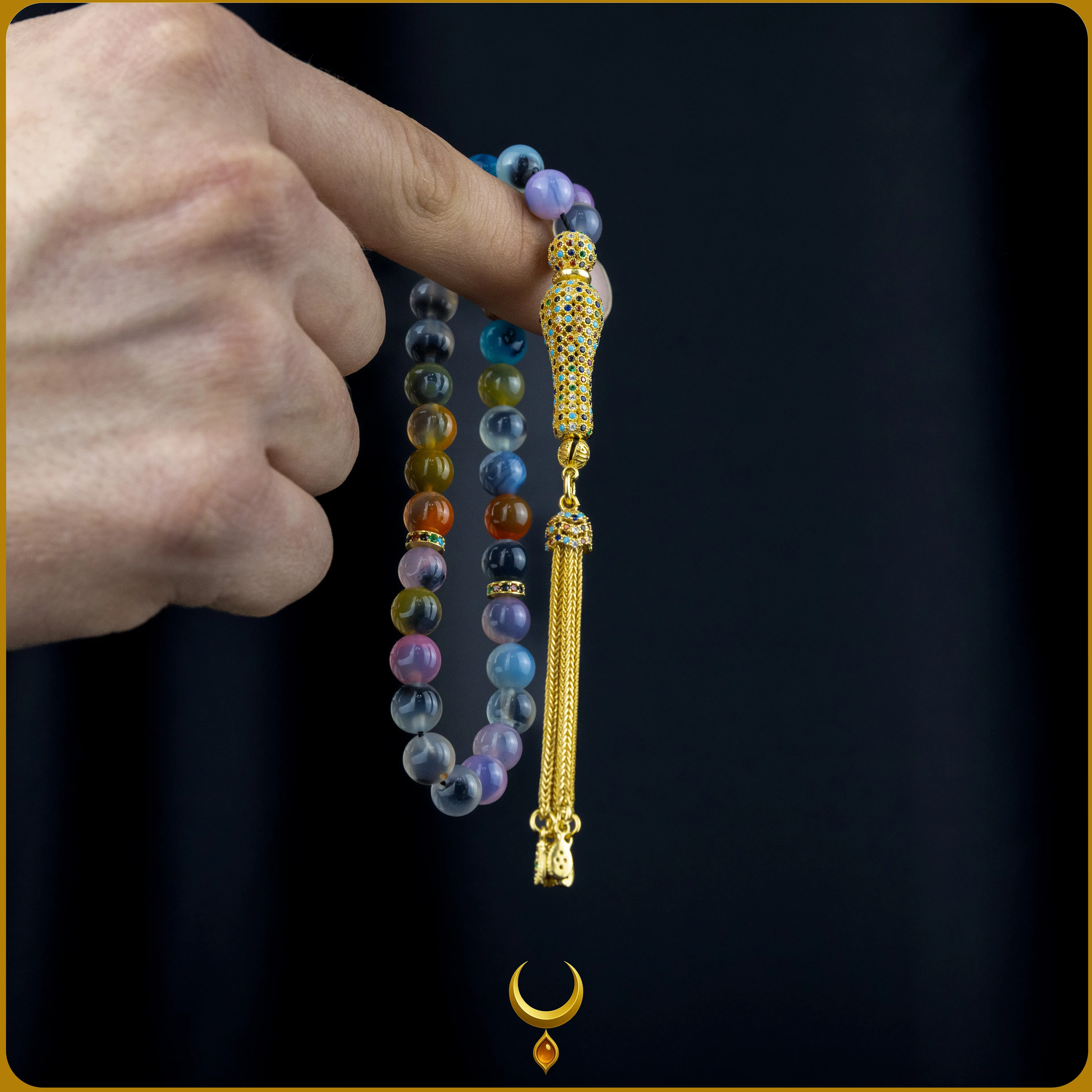 RENKLİ MİNE İŞLEMELİ 925 AYAR GOLD GÜMÜŞ PÜSKÜLLÜ ZİLKON DOĞAL TAŞ TESBİH