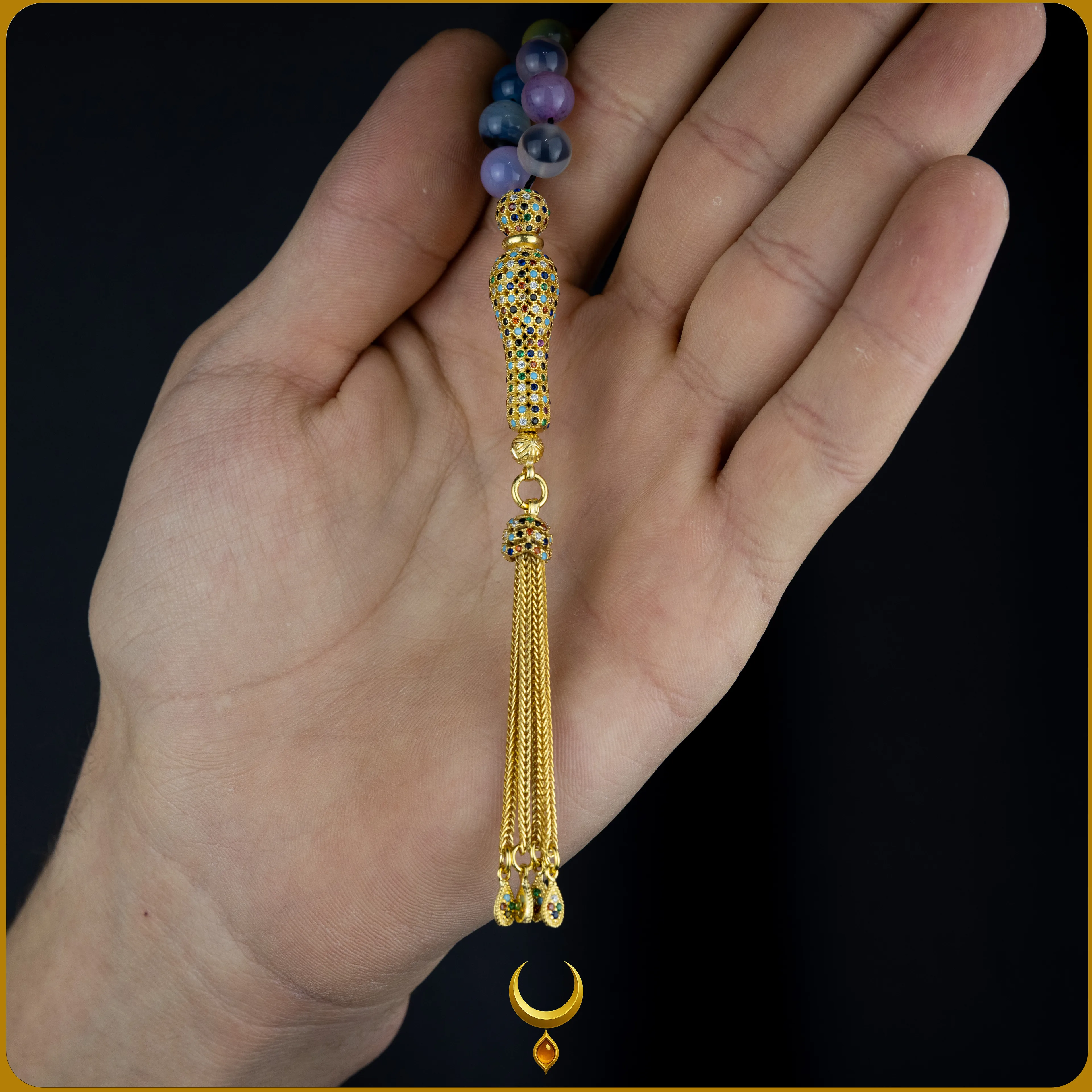 RENKLİ MİNE İŞLEMELİ 925 AYAR GOLD GÜMÜŞ PÜSKÜLLÜ ZİLKON DOĞAL TAŞ TESBİH