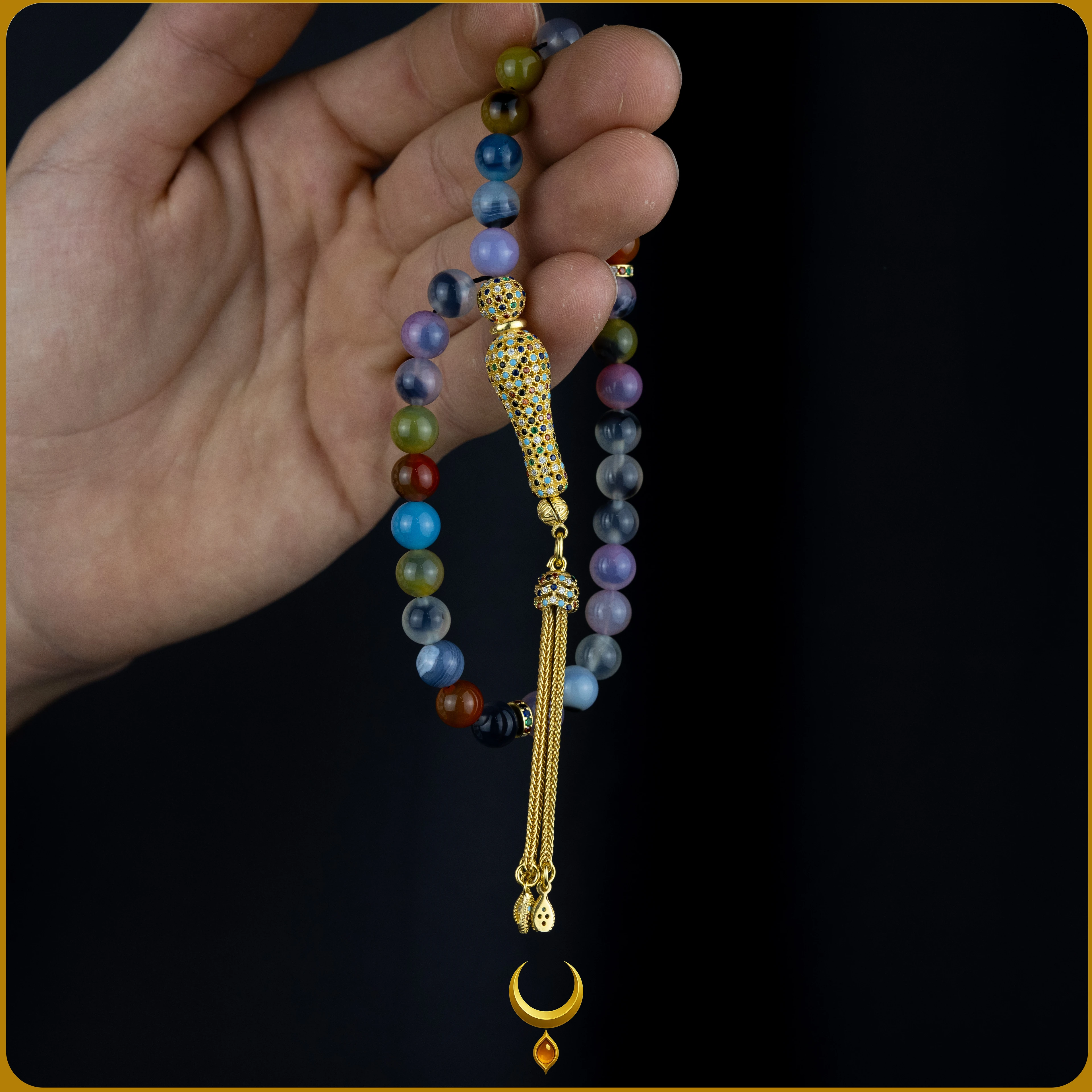 RENKLİ MİNE İŞLEMELİ 925 AYAR GOLD GÜMÜŞ PÜSKÜLLÜ ZİLKON DOĞAL TAŞ TESBİH