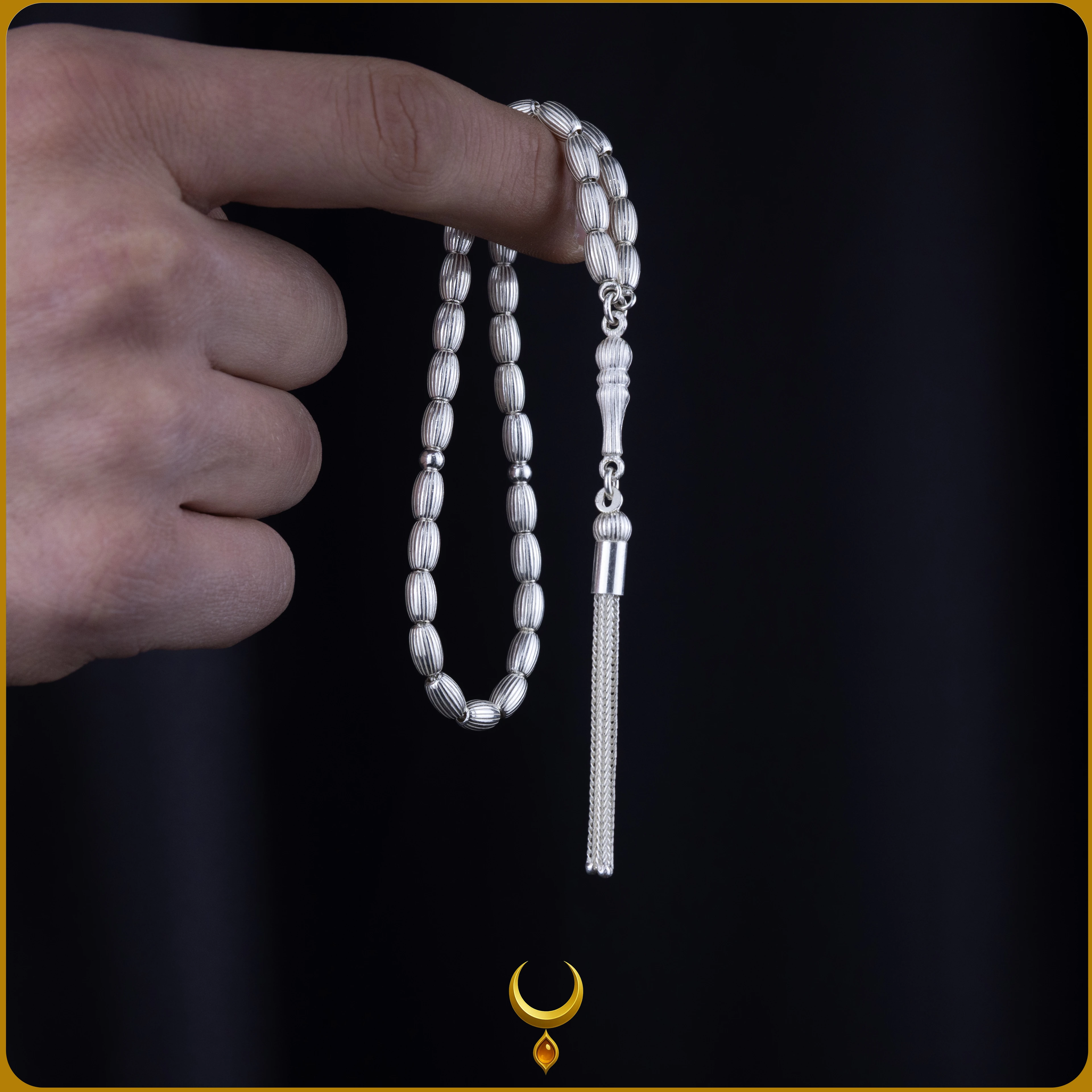 ARPA KESİM DÜZ ÇİZGİ MOTİFLİ 925 AYAR GÜMÜŞ TESBİH 