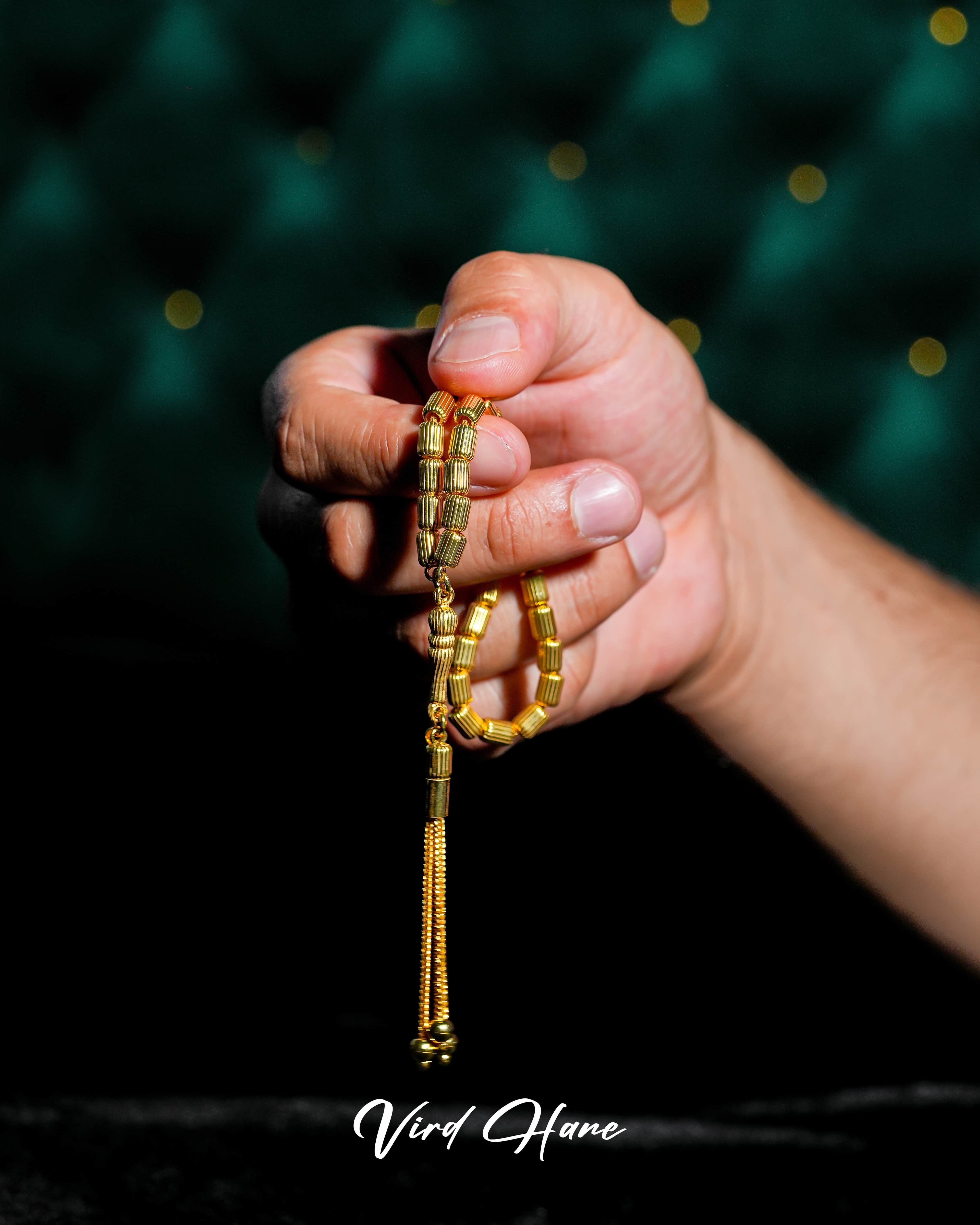 KAPSÜL KESİM DÜZ ÇİZGİ MOTİFLİ GOLD 925 AYAR GÜMÜŞ TESBİH