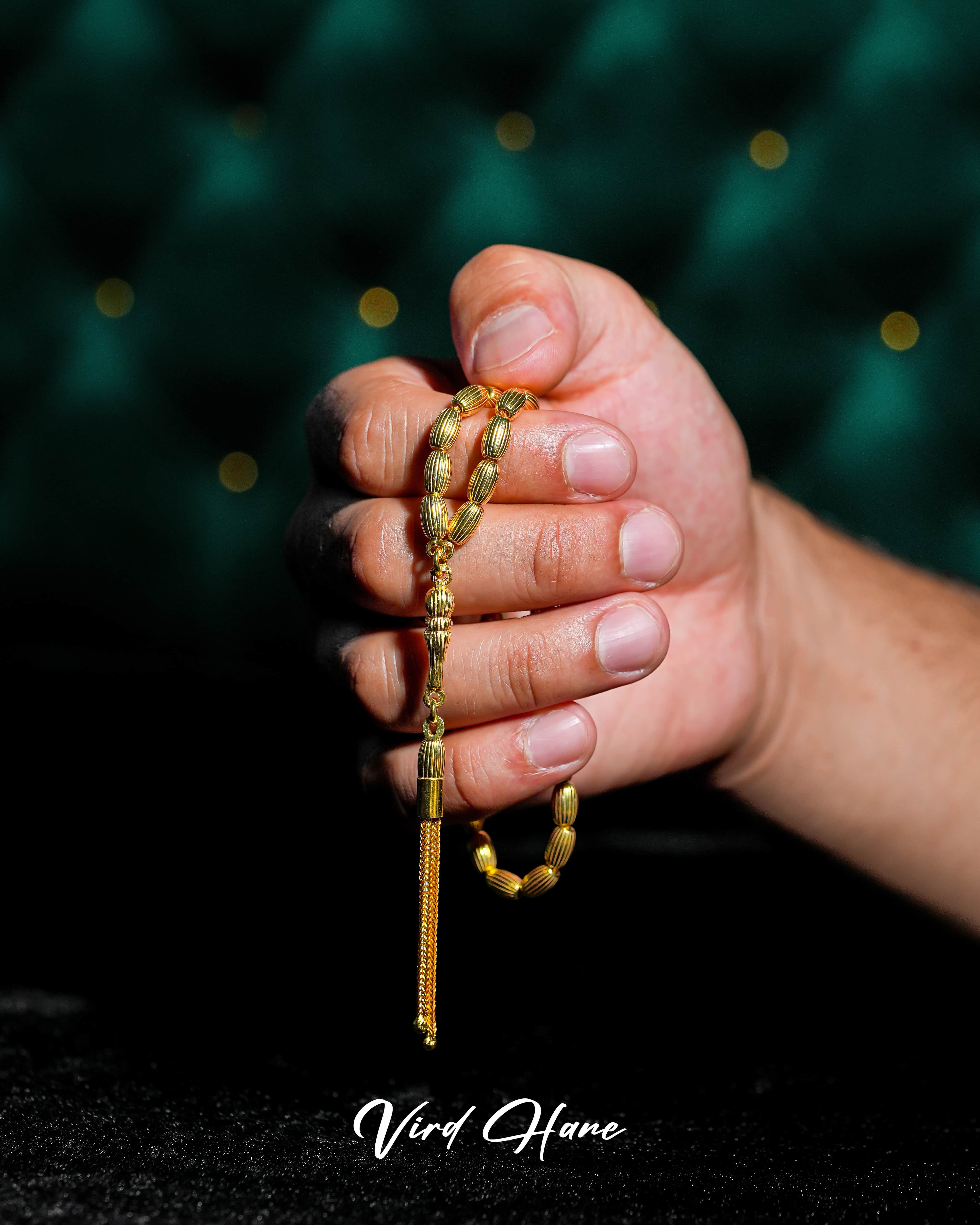 ARPA KESİM DÜZ ÇİZGİ MOTİFLİ GOLD 925 AYAR GÜMÜŞ TESBİH