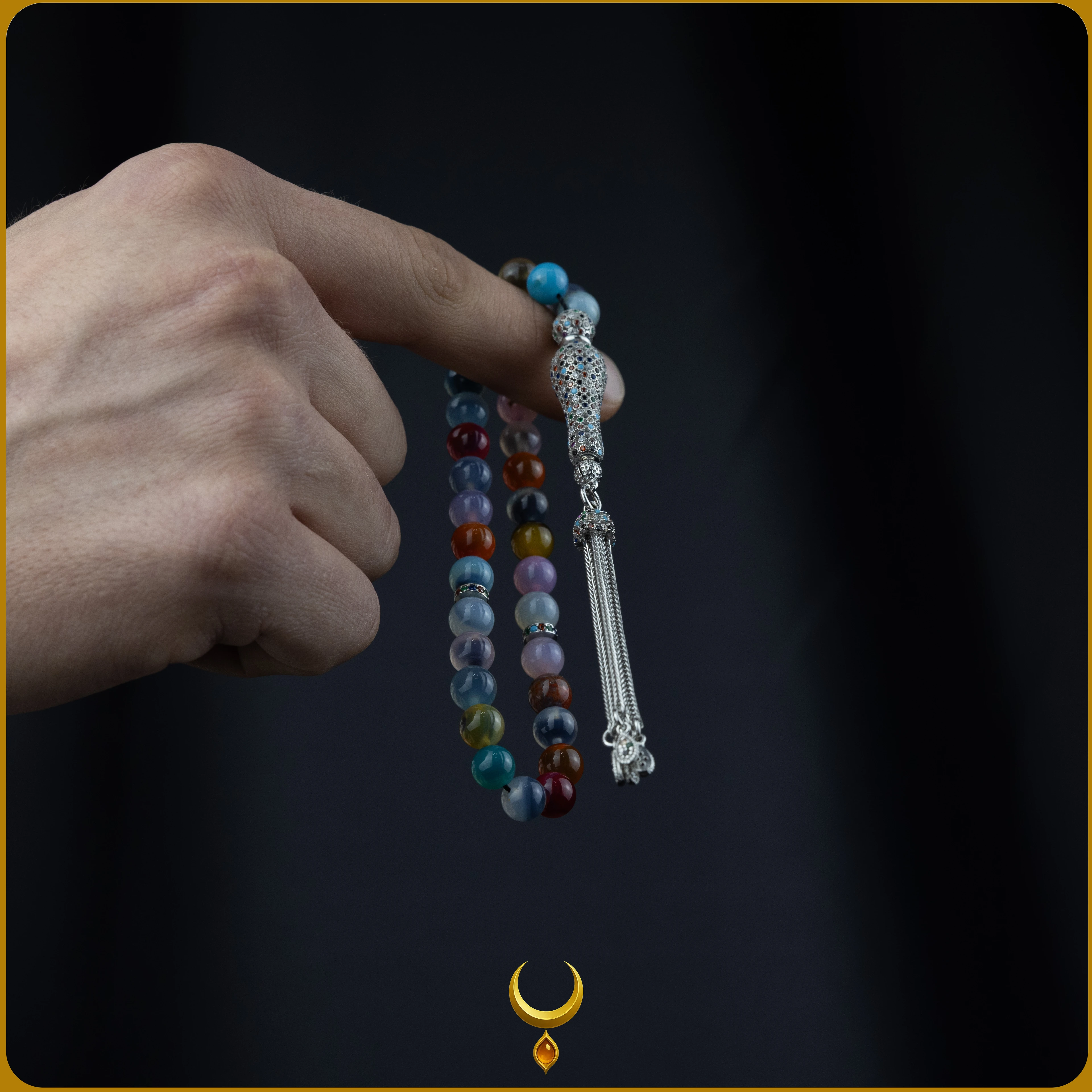 RENKLİ MİNE İŞLEMELİ 925 AYAR GÜMÜŞ PÜSKÜLLÜ AKİK DOĞAL TAŞ TESBİH