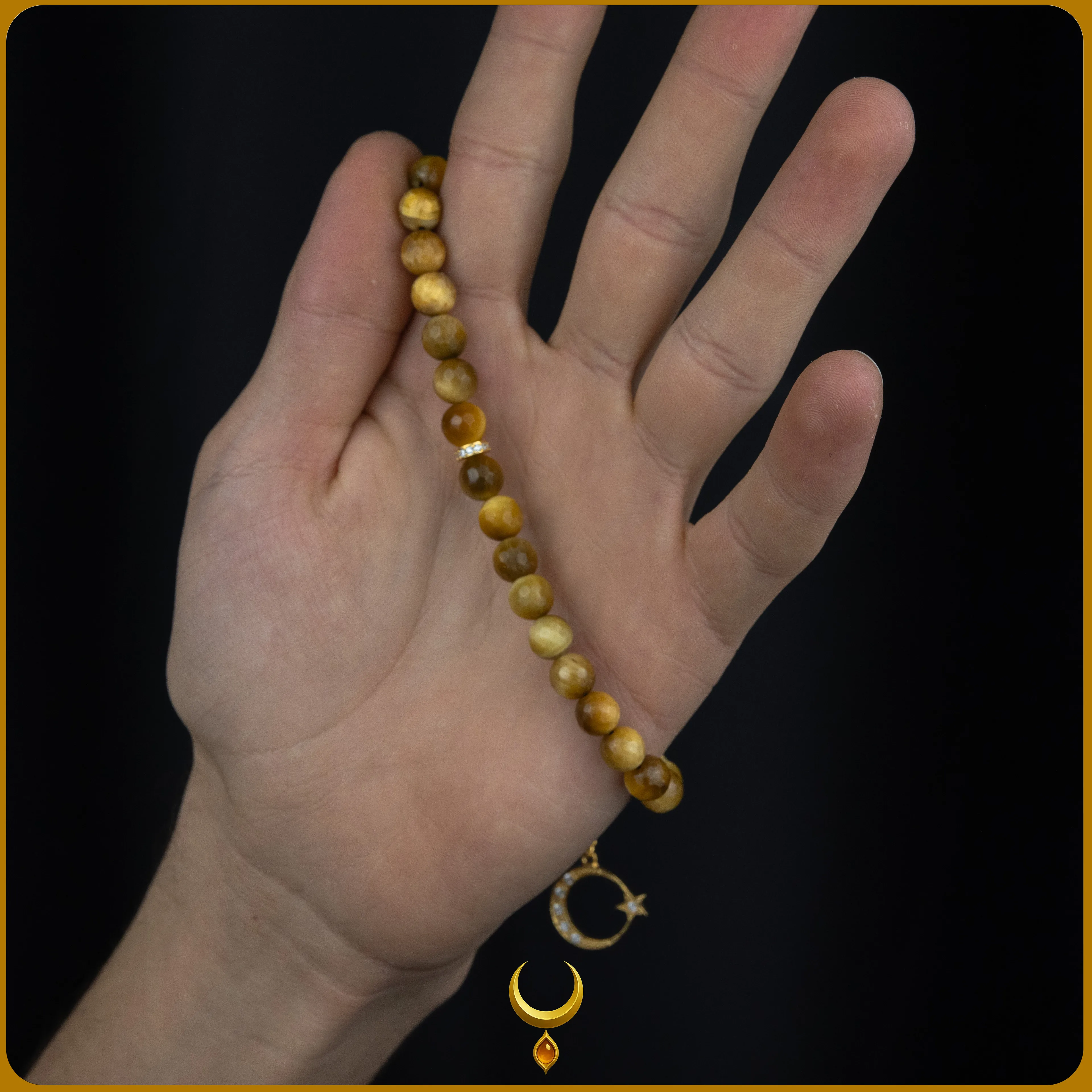 ZİRKON İŞLEMELİ 925 AYAR GOLD GÜMÜŞ PÜSKÜLLÜ KAPLAN GÖZÜ DOĞAL TAŞ TESBİH