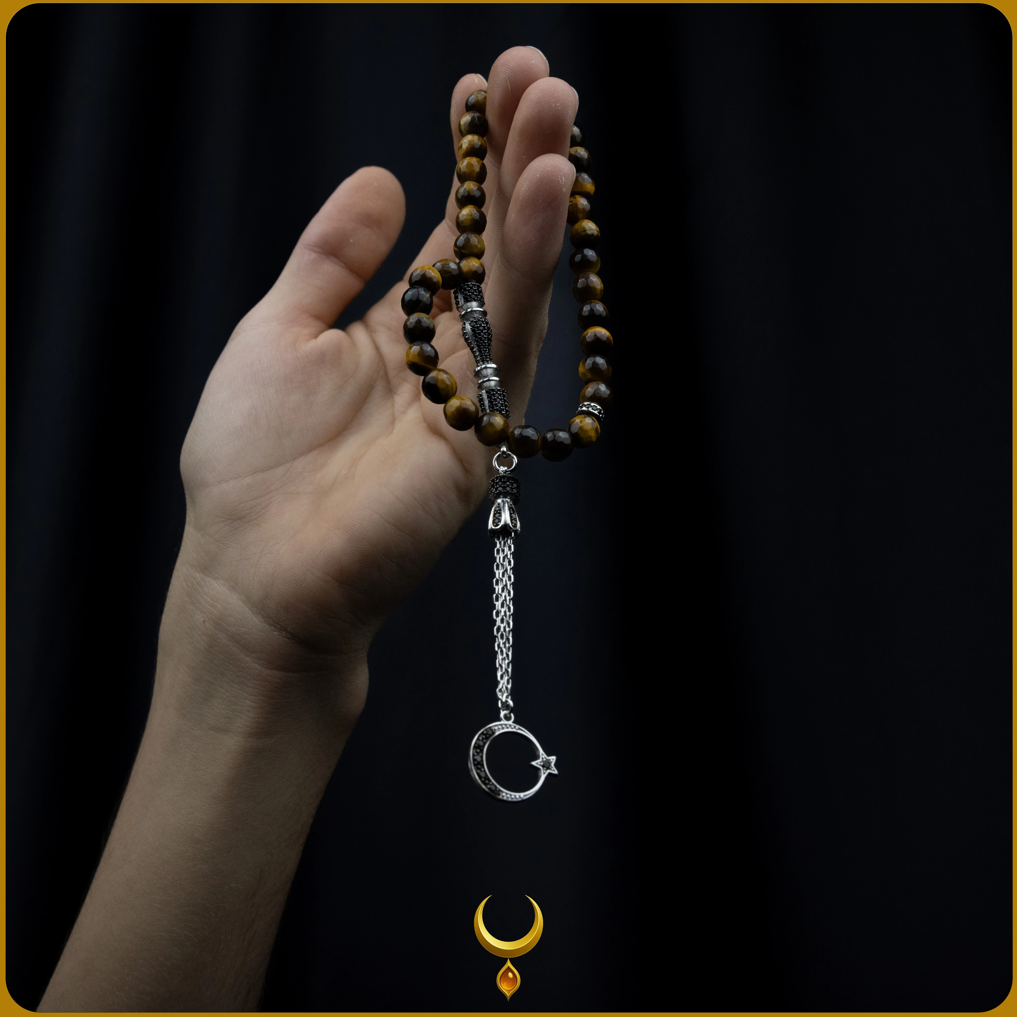 ZİRKON İŞLEMELİ 925 AYAR GÜMÜŞ PÜSKÜLLÜ KAPLAN GÖZÜ DOĞAL TAŞ TESBİH