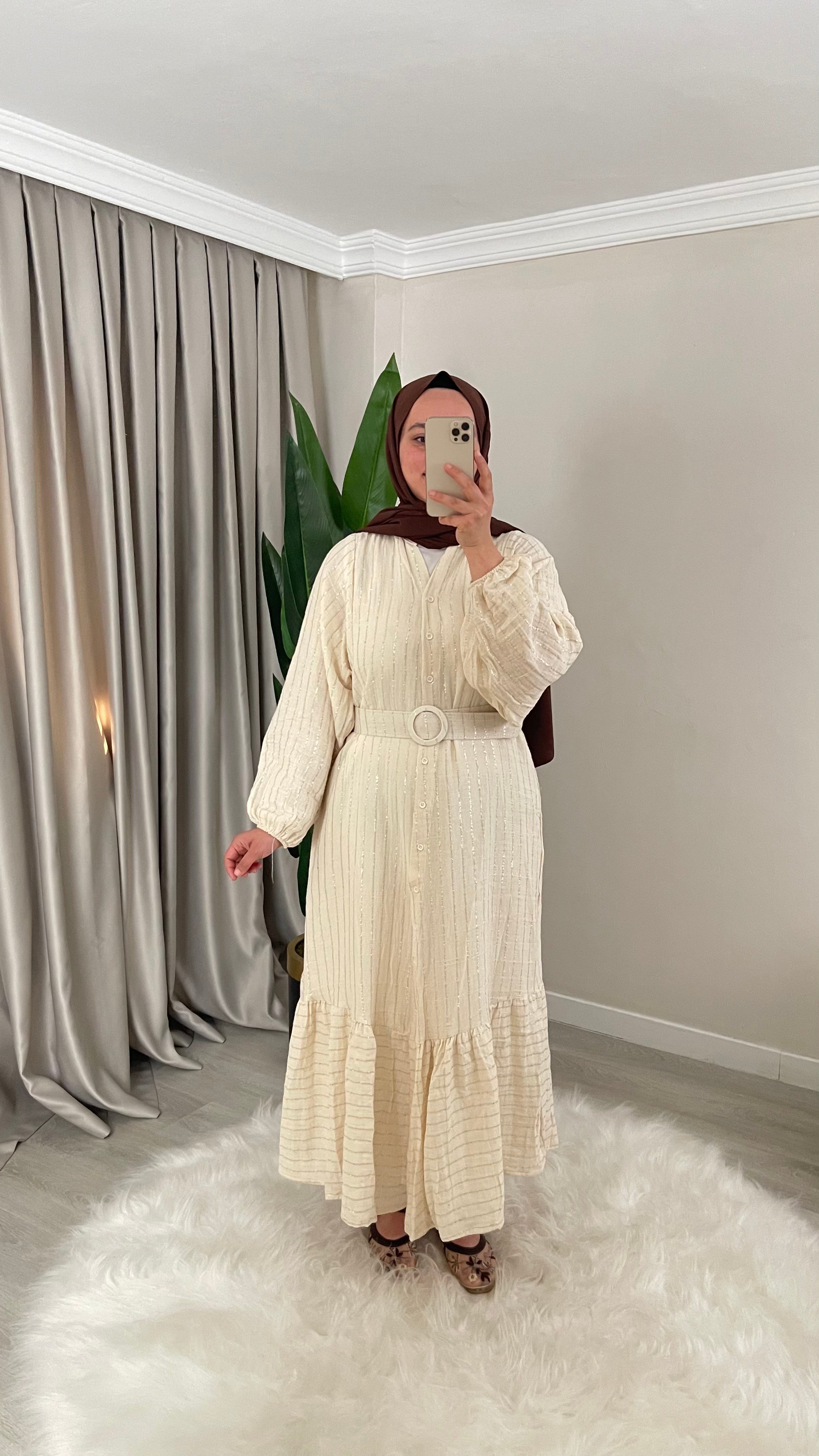 BERRAK Müslin Kumaş Kemerli Elbise