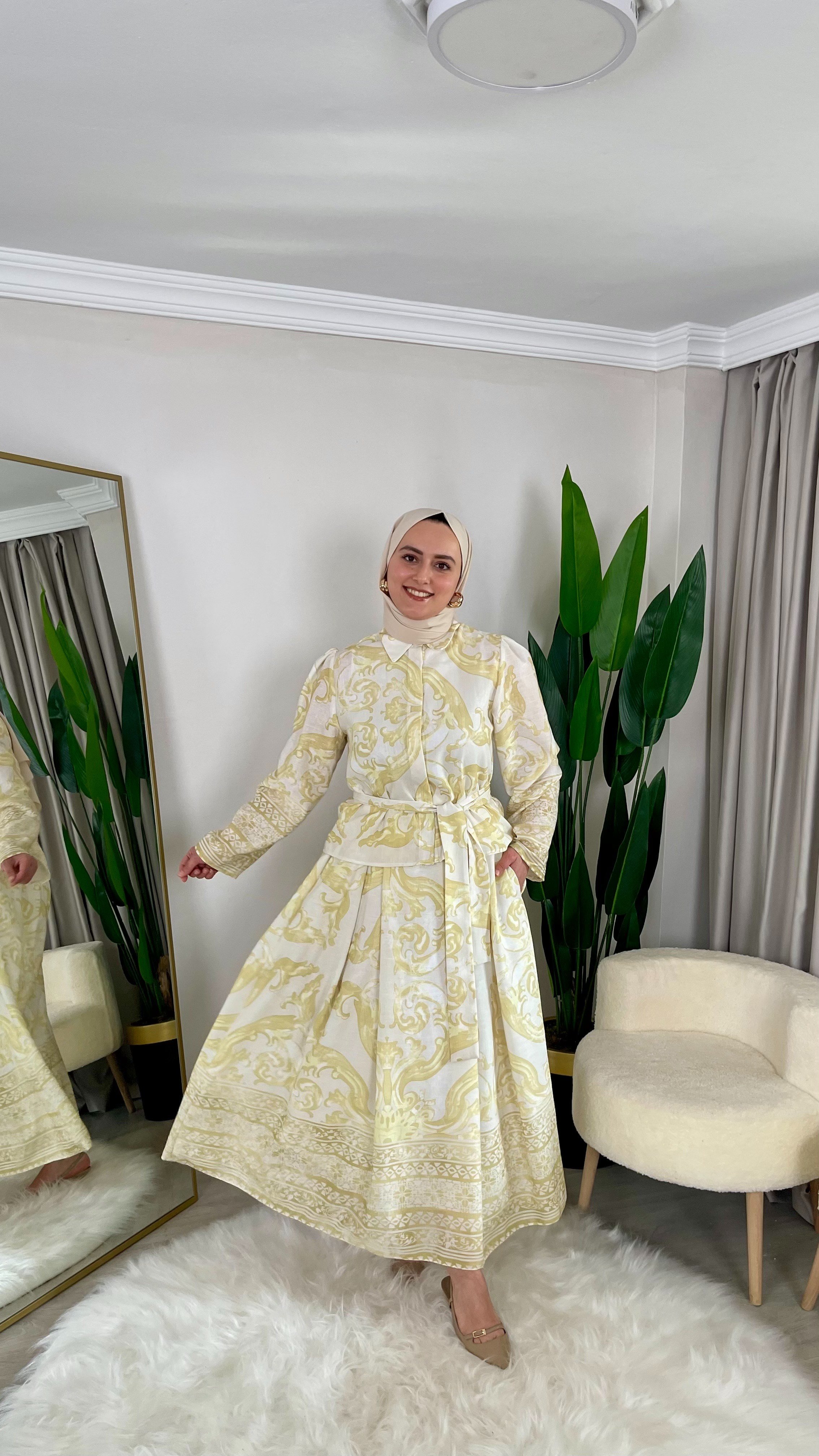 Bahar Keten Seyyar Kemerli Etekli Takım - Sarı