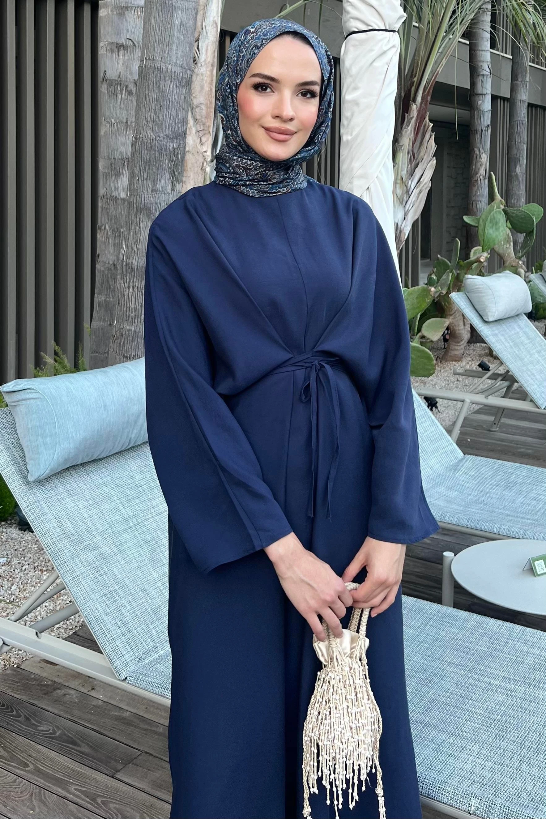 DİDEM Kruvaze Bağcık Detaylı Tensel Kumaş Elbise