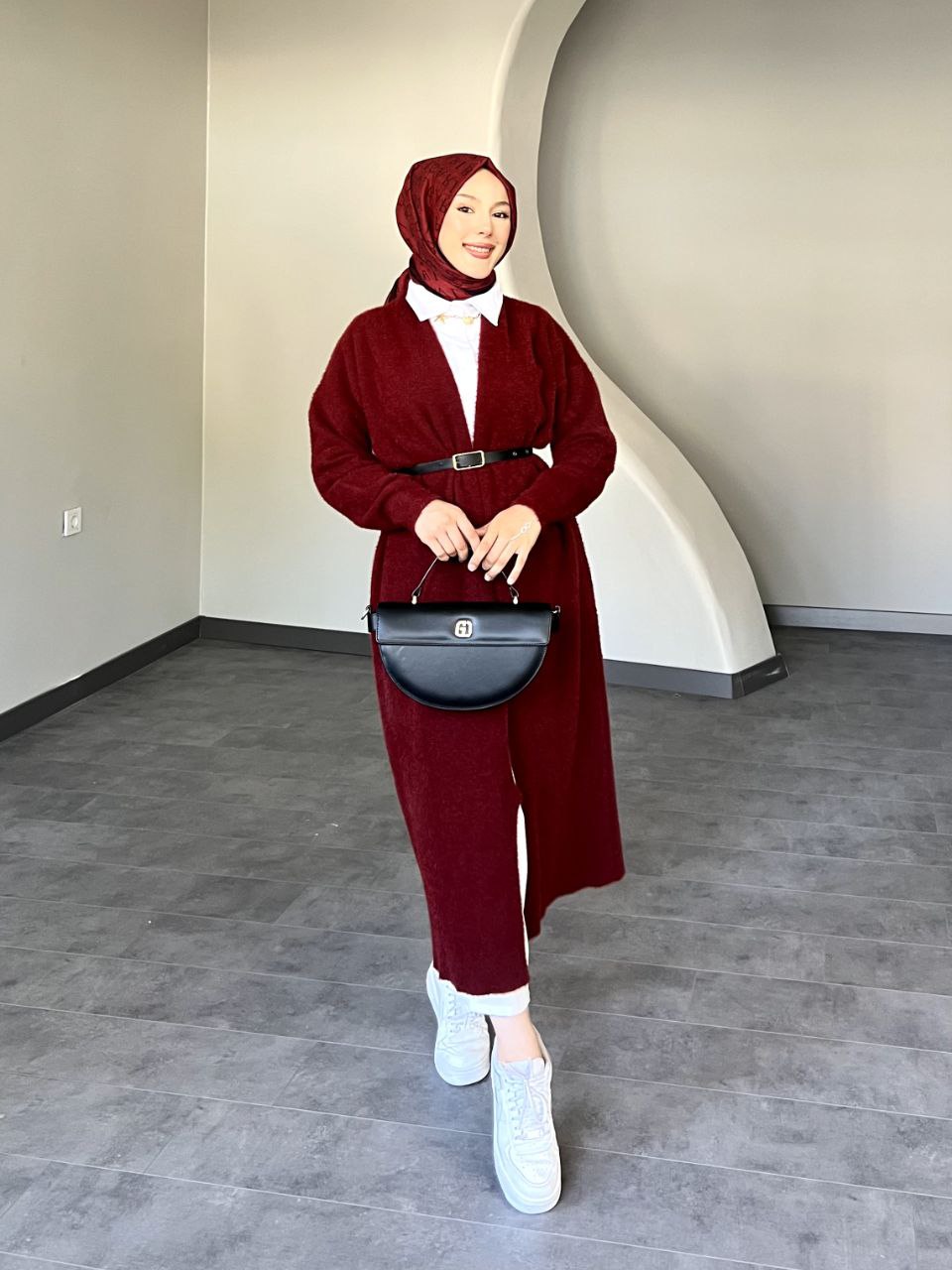 SELİN Uzun Kemerli Oversize Triko Yünlü Hırka