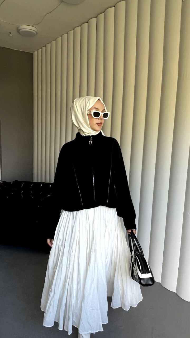 MELTEM Çizgi Detaylı Fermuarlı Angora Cepli Uzun Kışlık Hırka
