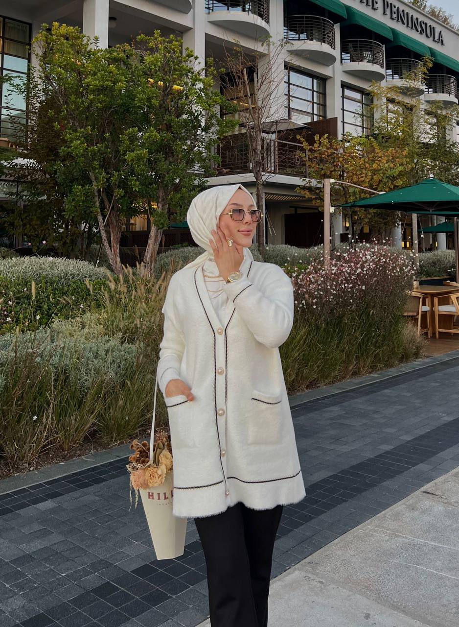 MÜGE Angora Düğmeli Cepli V Yaka Hırka Ceket