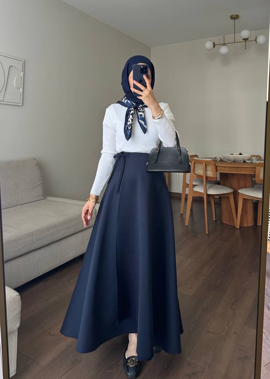 OLİVİA Asimetrik Kesim Anvelop Scuba Bağlamalı Etek - Lacivert