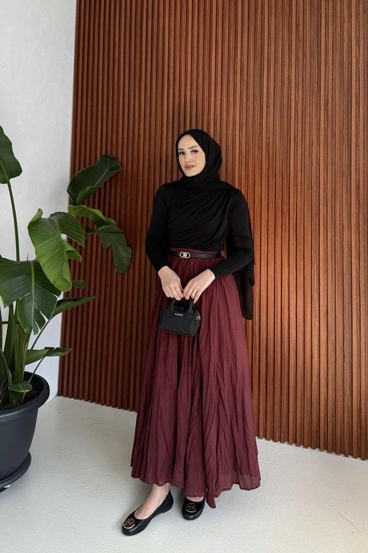 Linda Krinkıl Vual Etek - Bordo