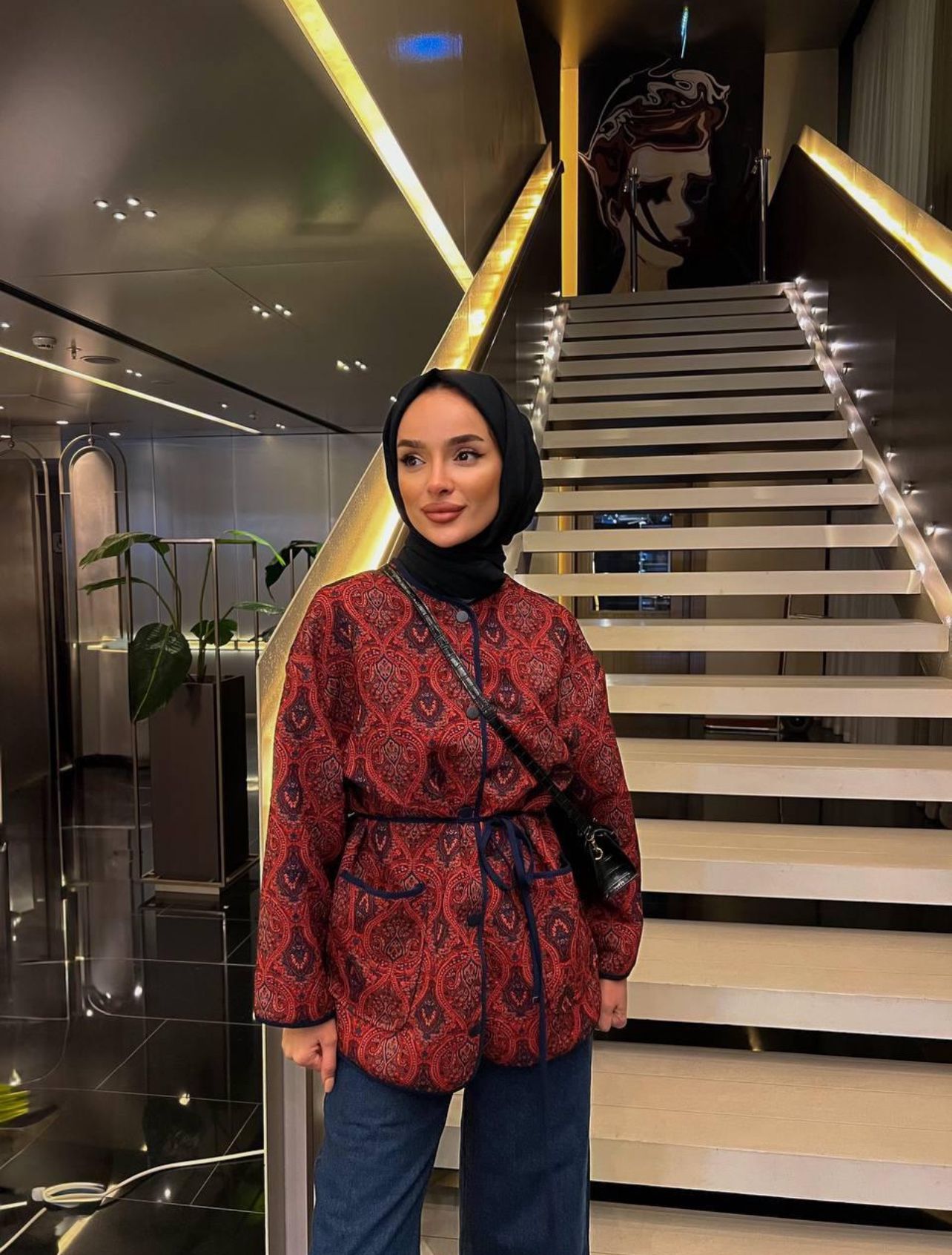 LARA Çıtçıtlı Çift Cepli Desenli Ceket - Bordo