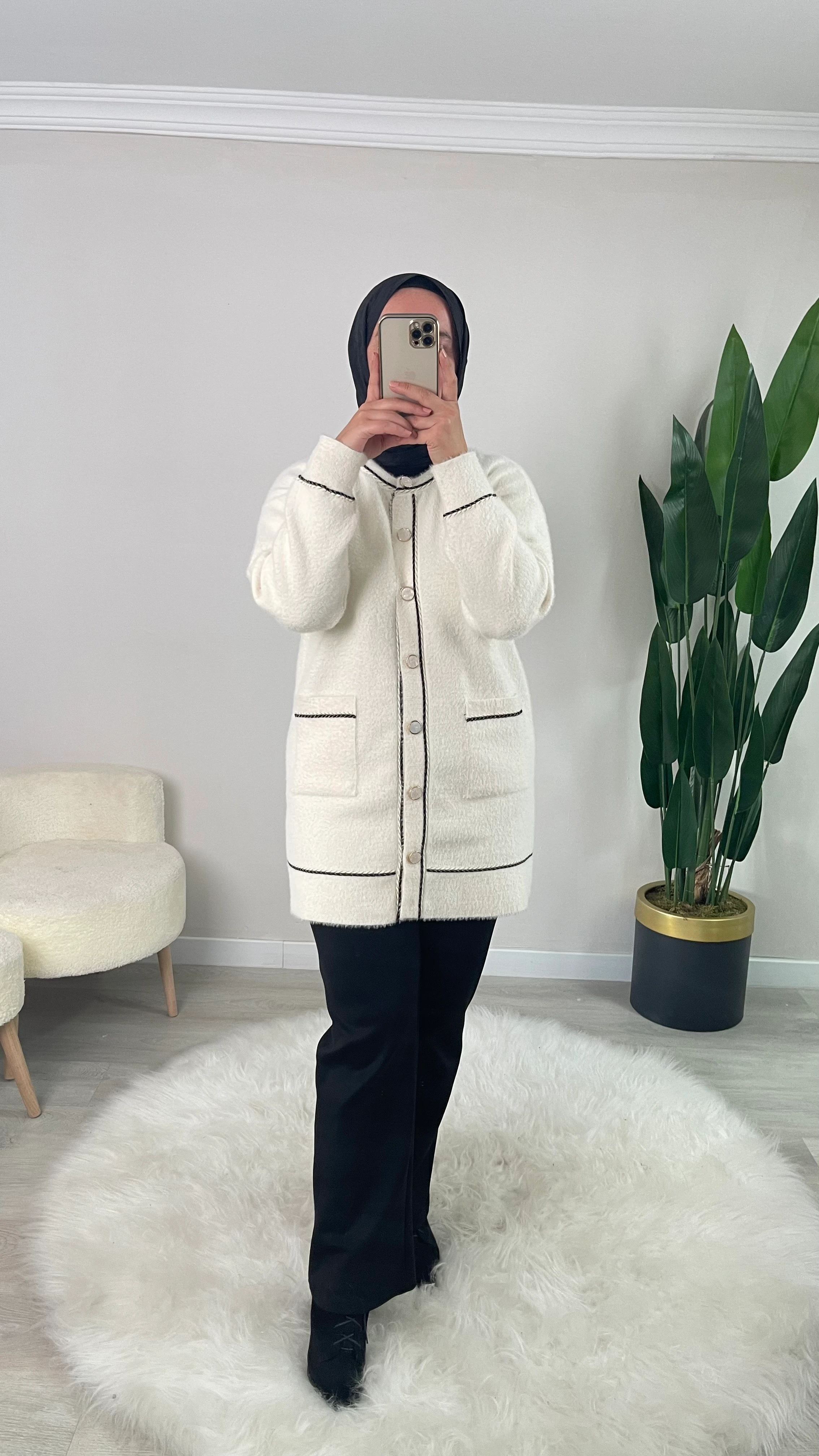 ESRA Angora Bisiklet Yaka Düğmeli Cepli Hırka