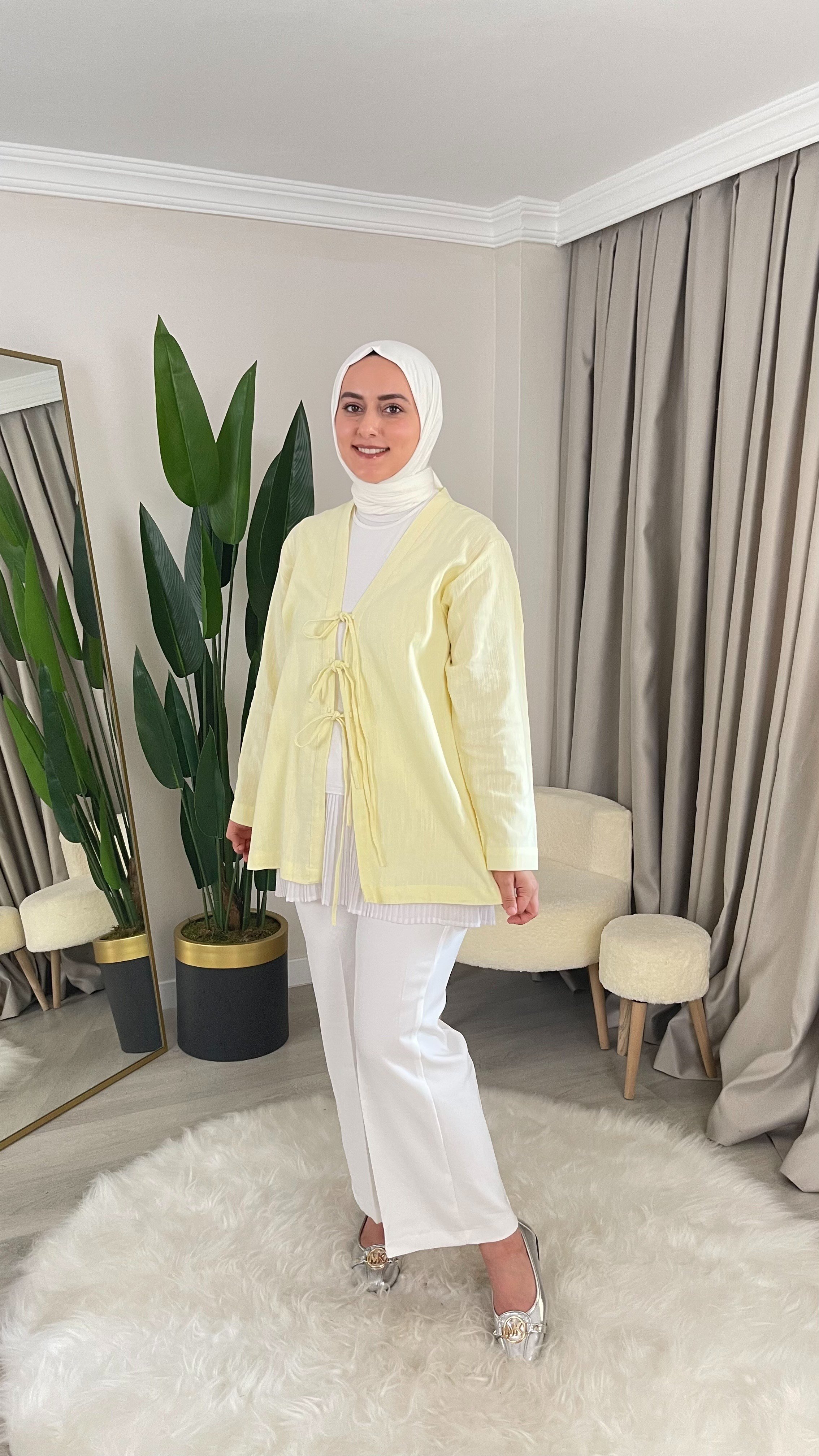 AYDA İp Bağlama Detaylı Tensel Kumaş Kimono Gömlek