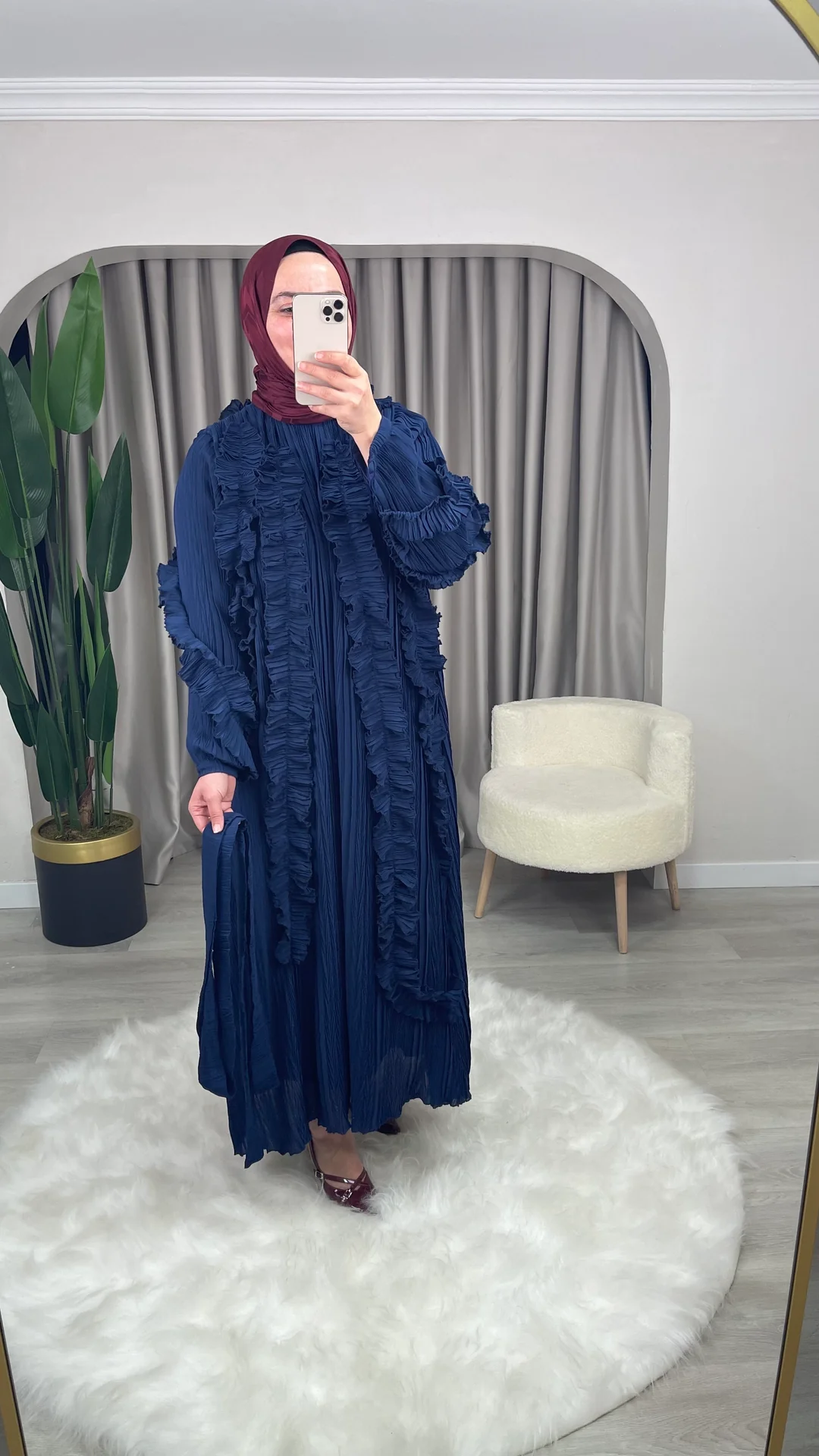 Meryem Fırfırlı Şifon Elbise