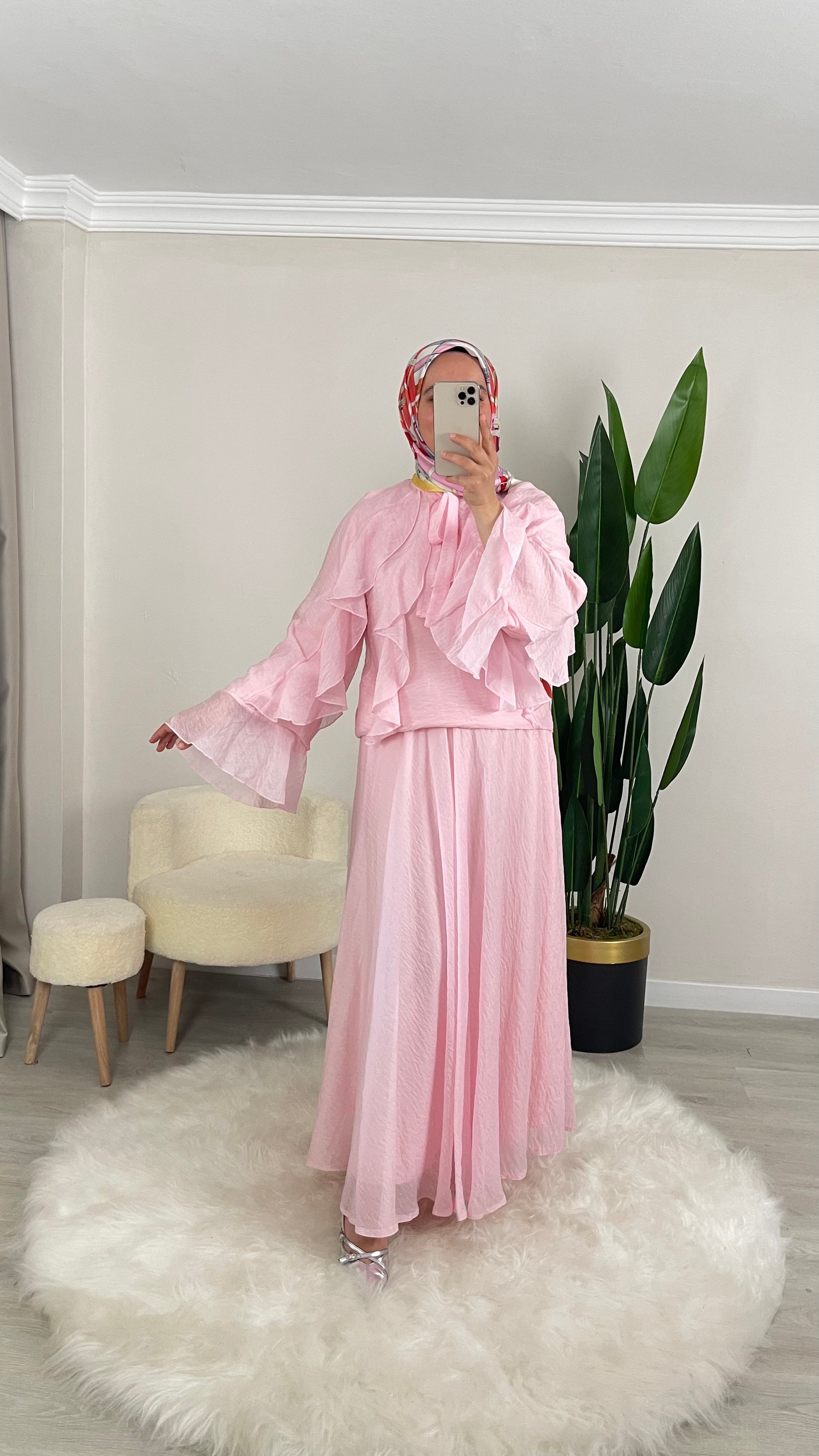 DİANA Fırfırlı Şifon Kumaş İkili Etekli Takım