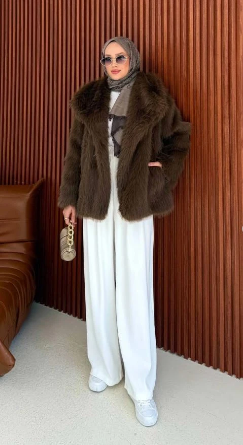 ELENİ Astarlı Cepli Suni Kürk Ceket