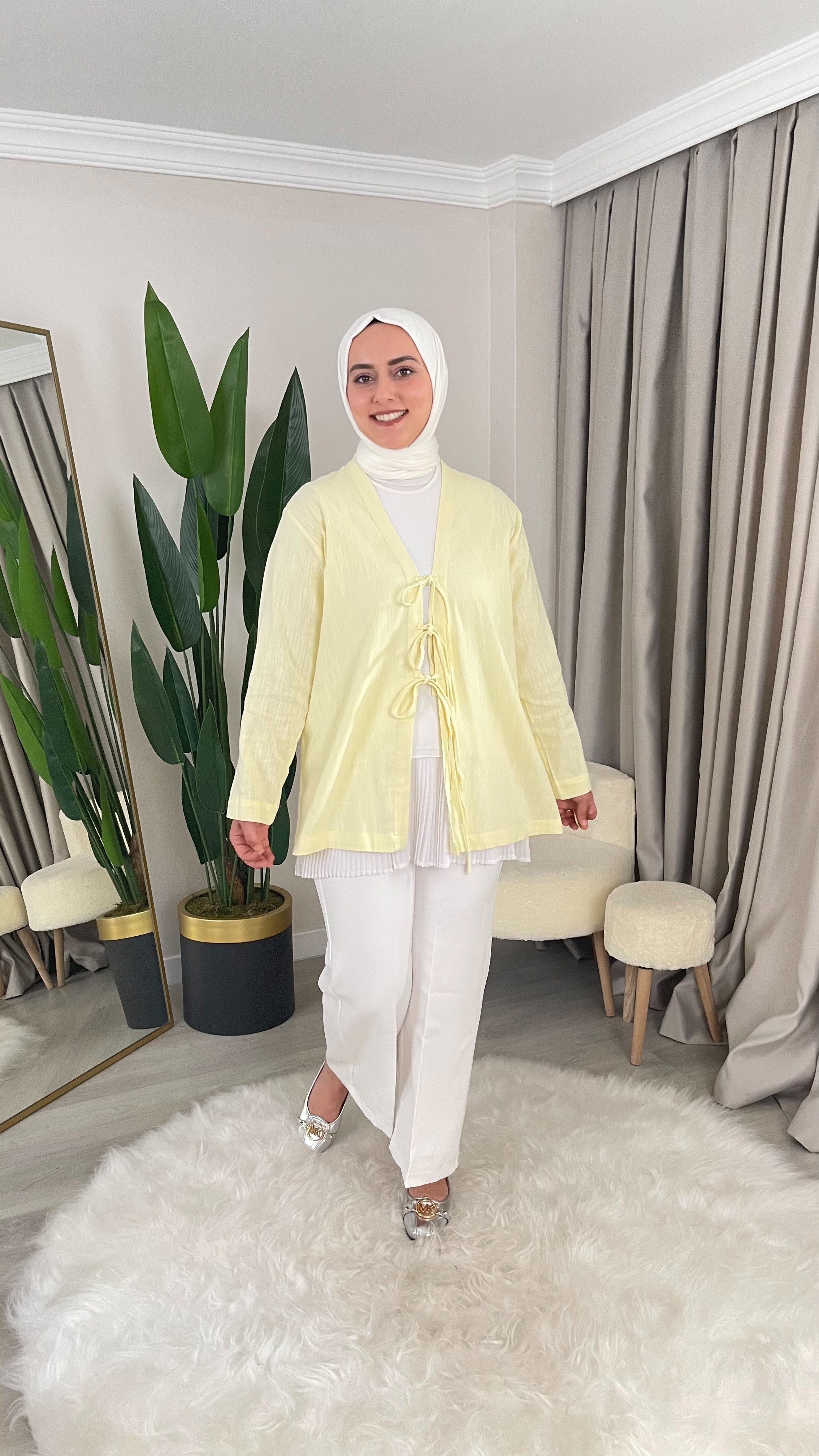 AYDA İp Bağlama Detaylı Tensel Kumaş Kimono Gömlek