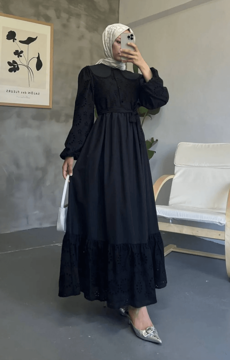 İrem Bebe Yaka Brodeli Fisto Elbise - Siyah