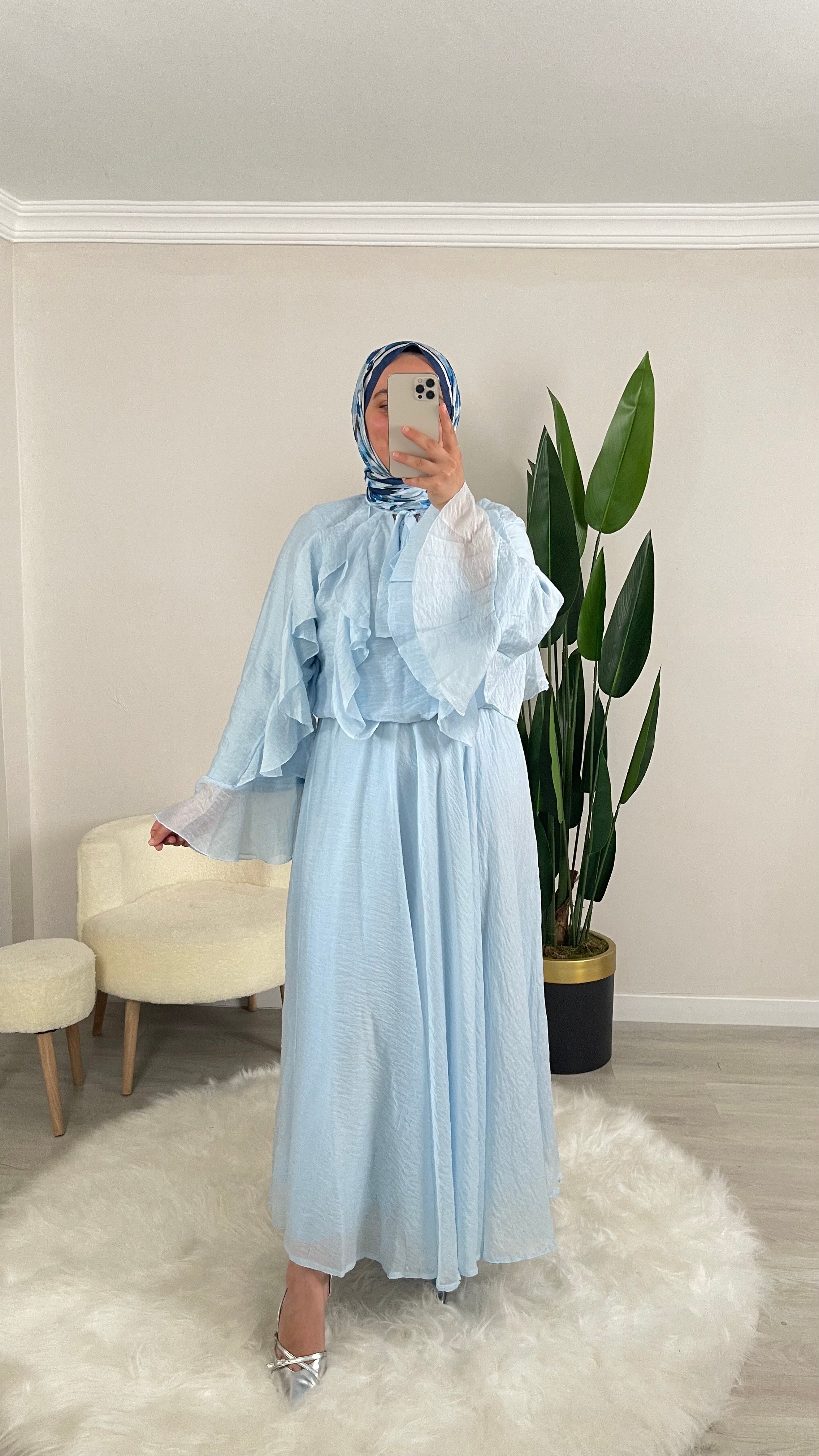 DİANA Fırfırlı Şifon Kumaş İkili Etekli Takım - Bebe Mavisi