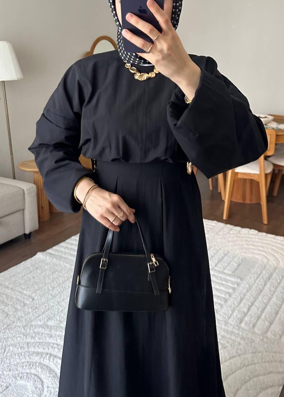 MİRAY Toka Detaylı Poplin Piliseli Uzun Elbise