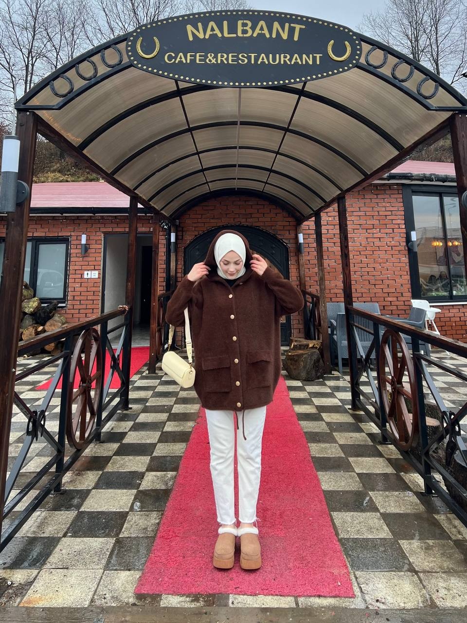Mina Angora Premium Kapüşonlu Hırka - Kahverengi