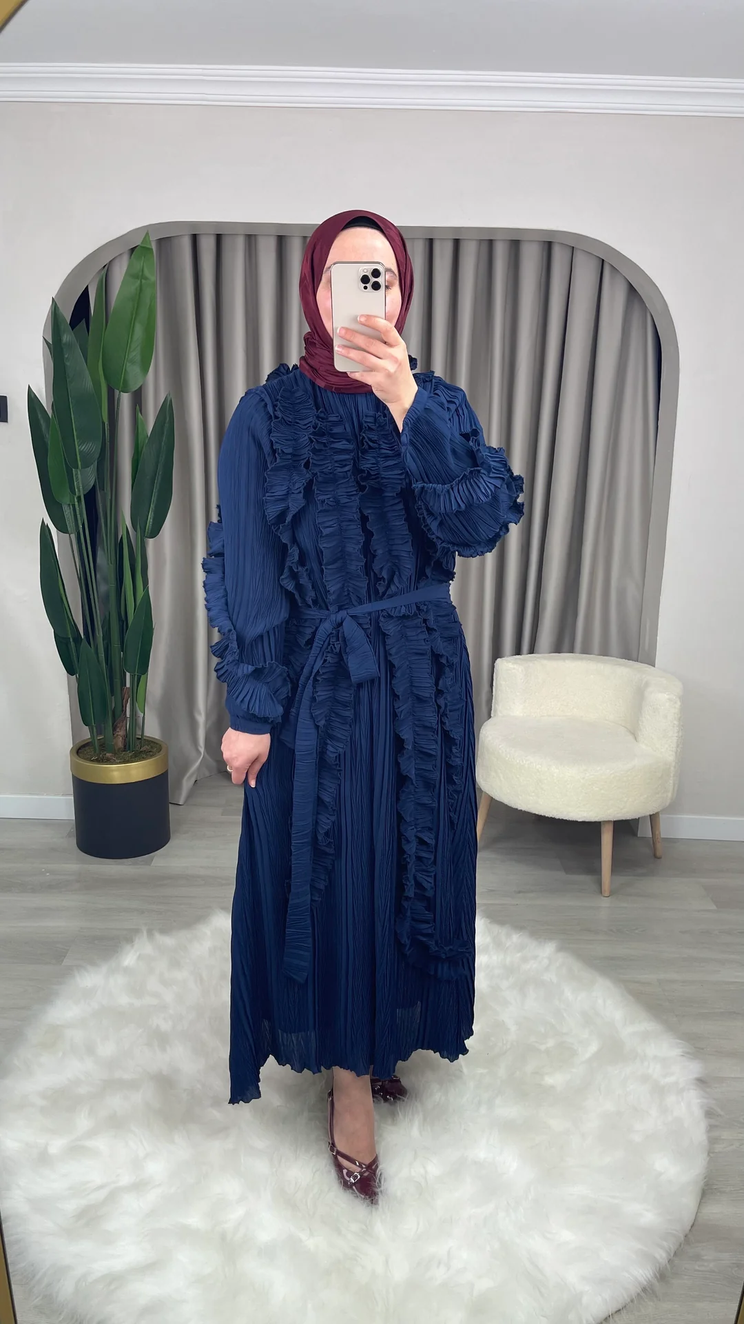 Meryem Fırfırlı Şifon Elbise