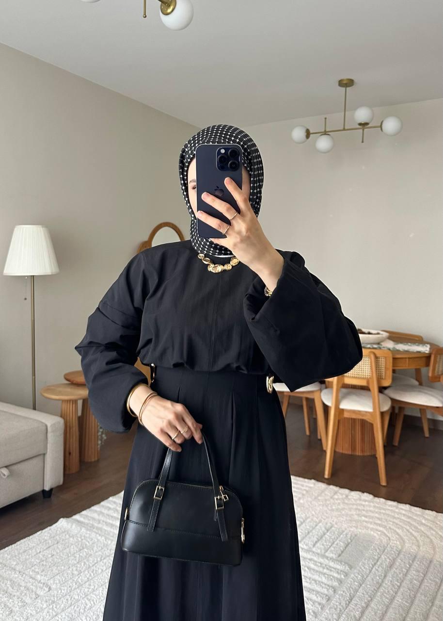 MİRAY Toka Detaylı Poplin Piliseli Uzun Elbise