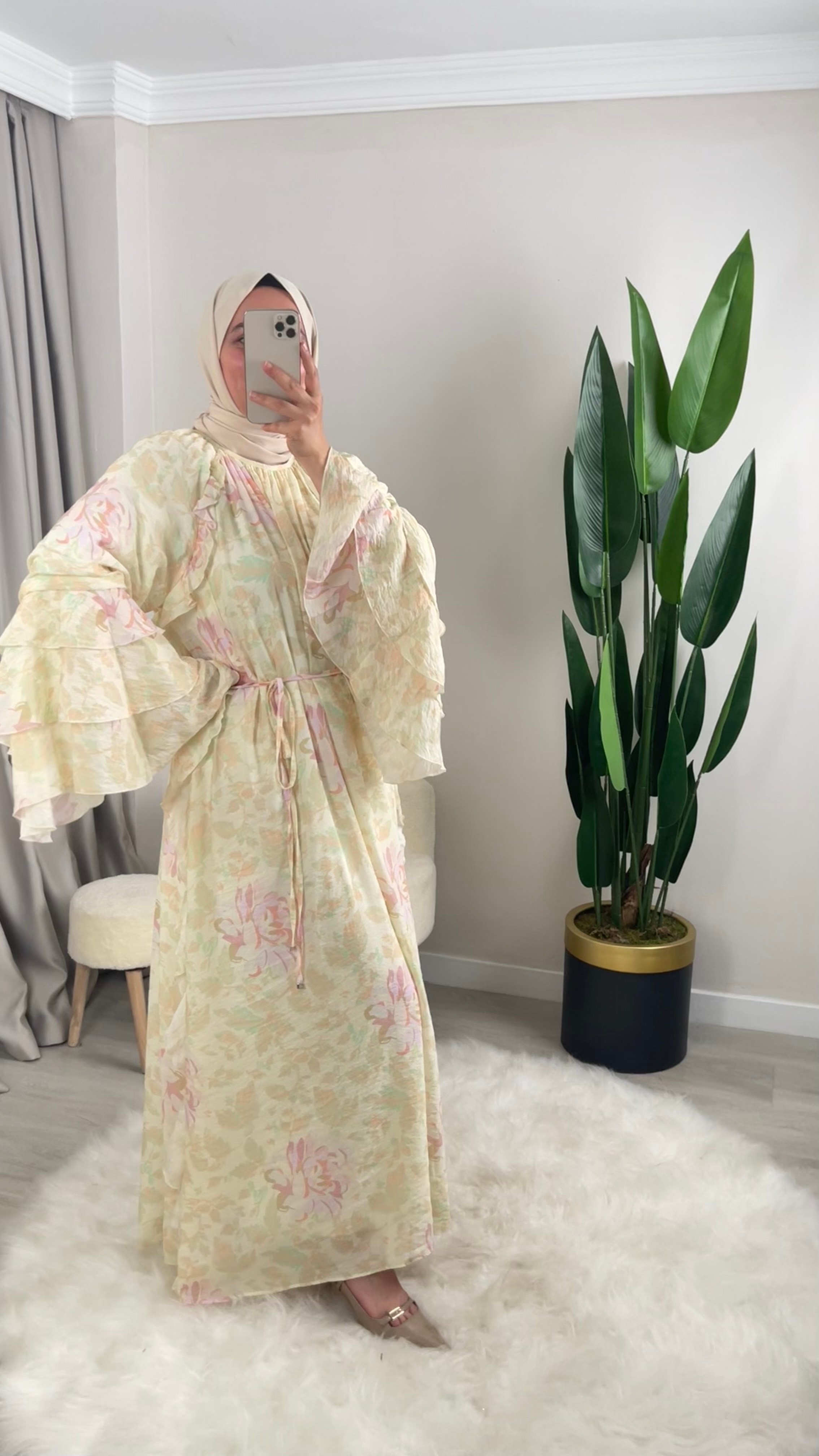 NİLDA Şifon Fırfır Detaylı Uzun Elbise