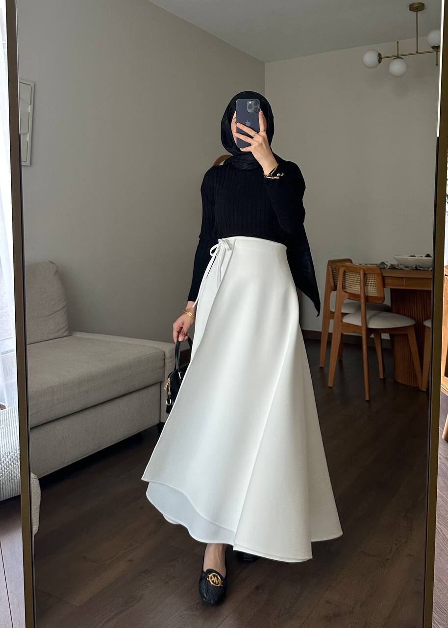 OLİVİA Asimetrik Kesim Anvelop Scuba Bağlamalı Etek - Beyaz