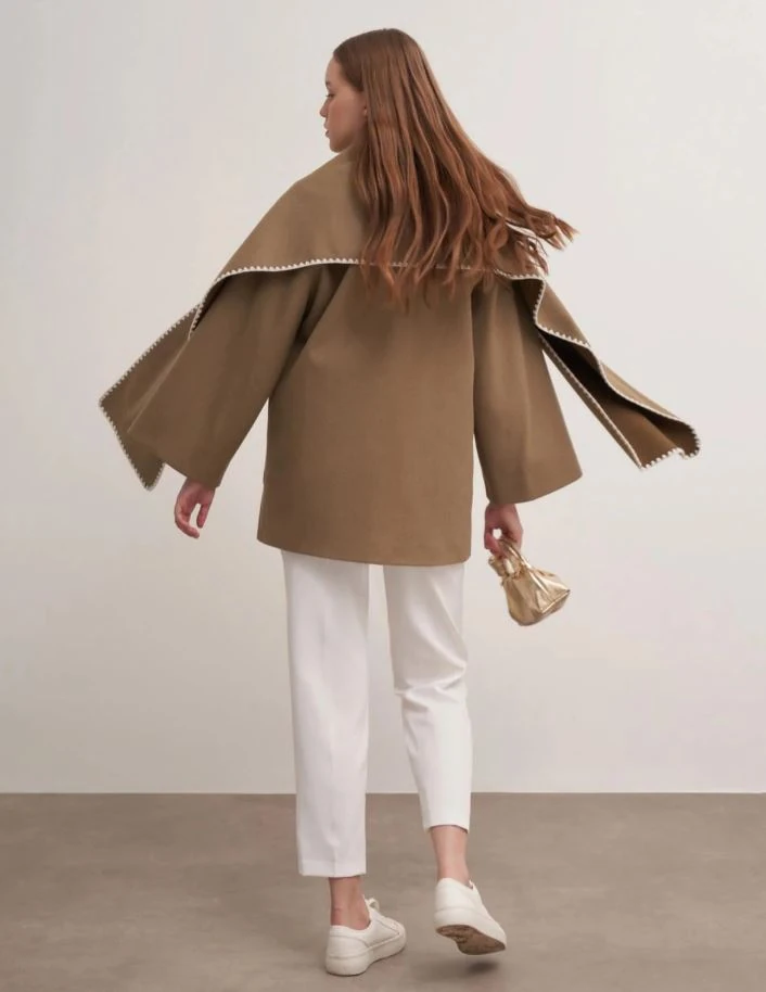 CEYDA Nakışlı Pelerinli Kaşe Kaban