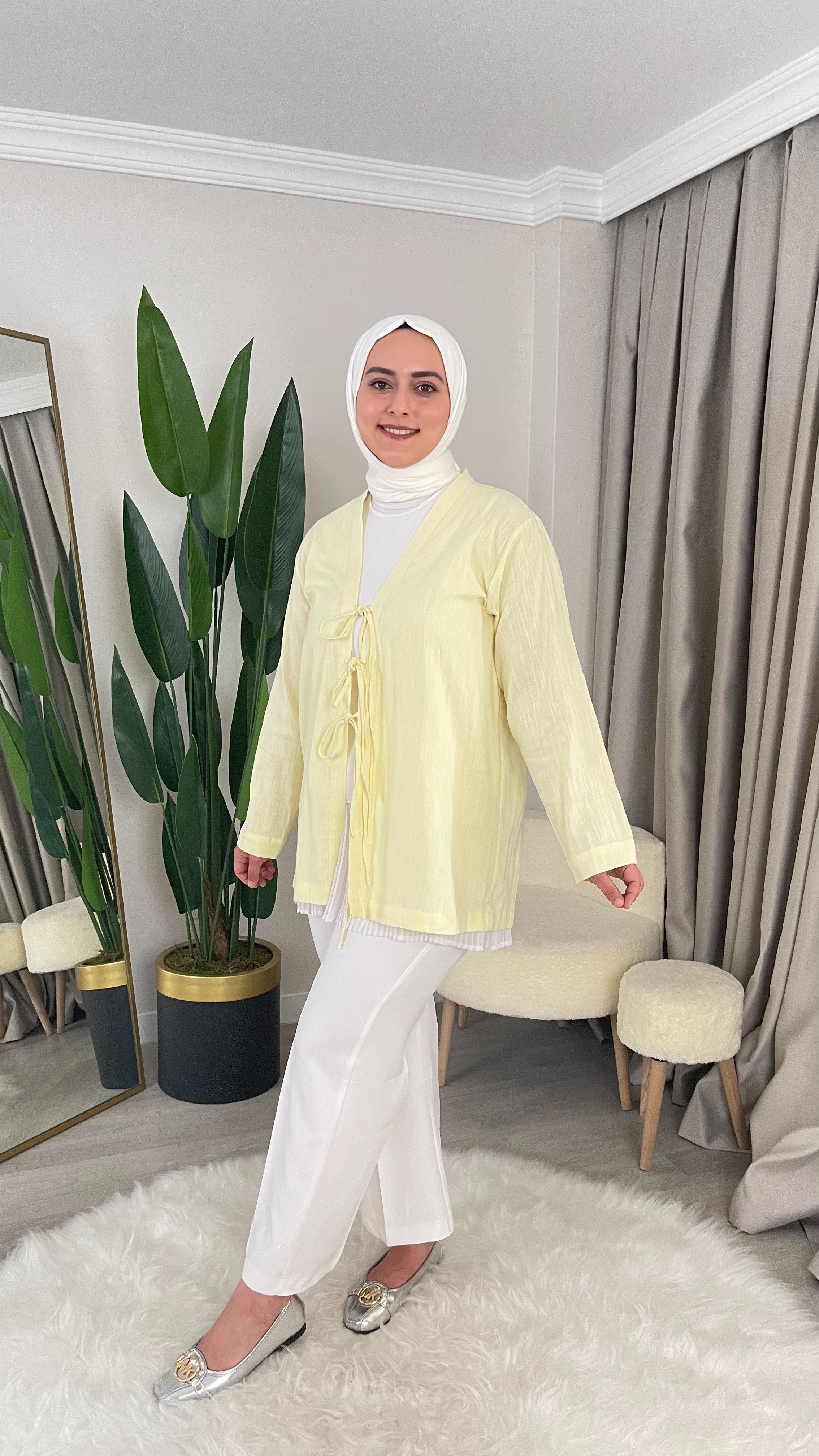 AYDA İp Bağlama Detaylı Tensel Kumaş Kimono Gömlek