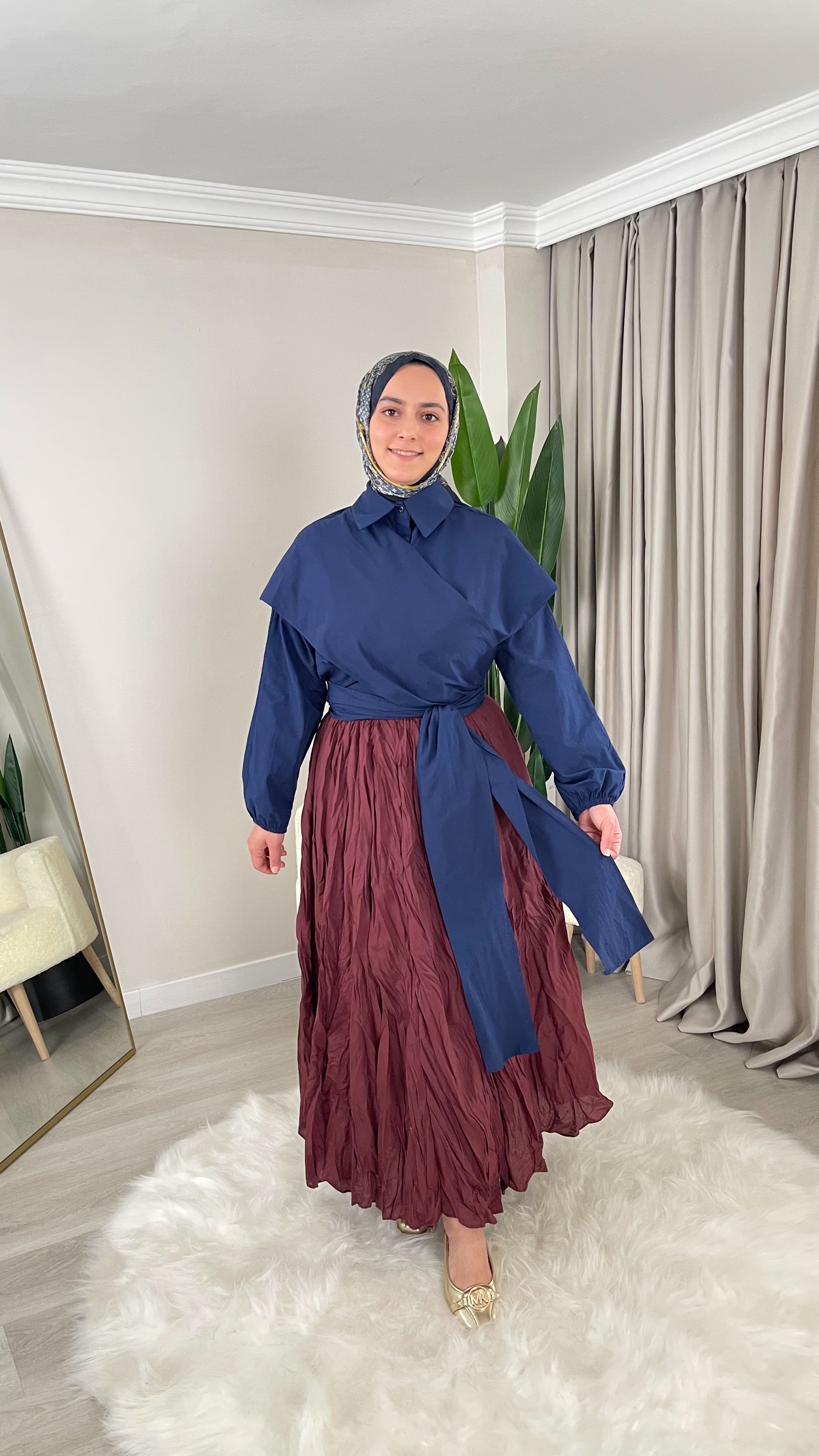 Banu Çapraz Bağlamalı Poplin Gömlek - Lacivert