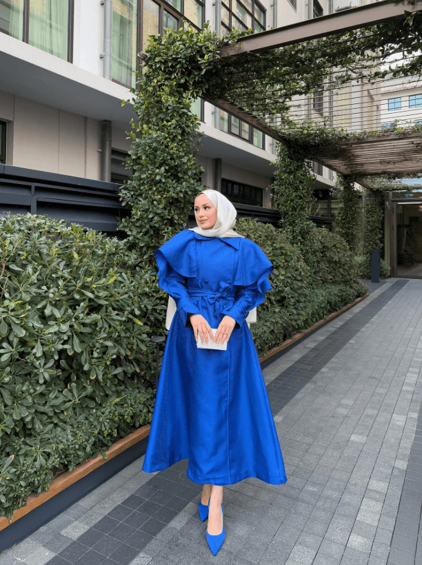 Beyza Trenç Elbise - Saks Mavisi