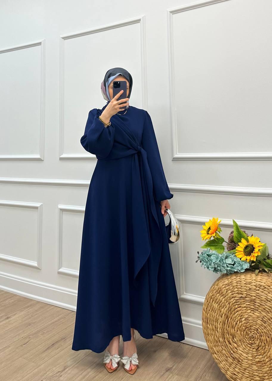 HÜLYA Balon Kol- Yandan Bağlama Detaylı Krep Kumaş Elbise