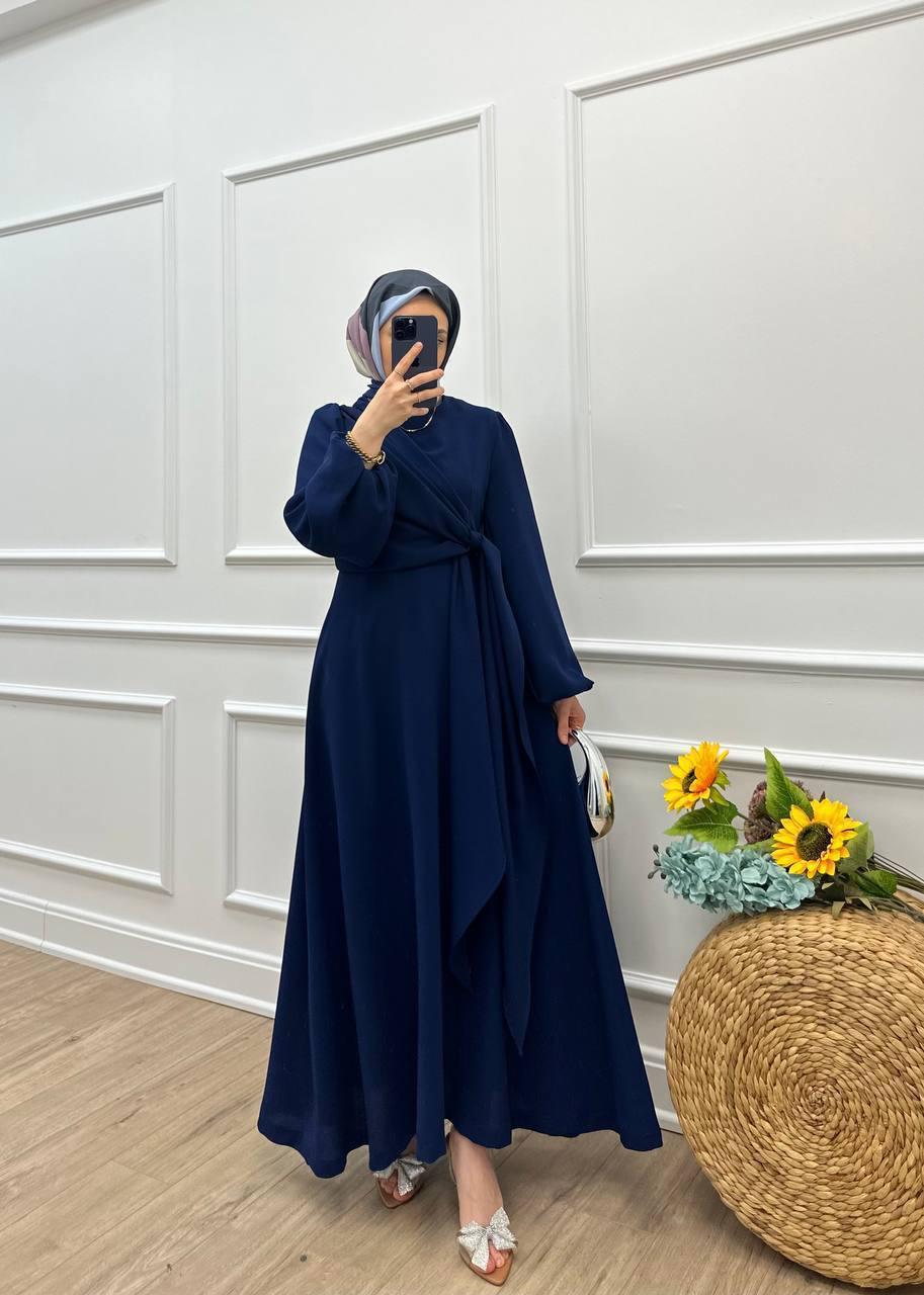 HÜLYA Balon Kol- Yandan Bağlama Detaylı Krep Kumaş Elbise