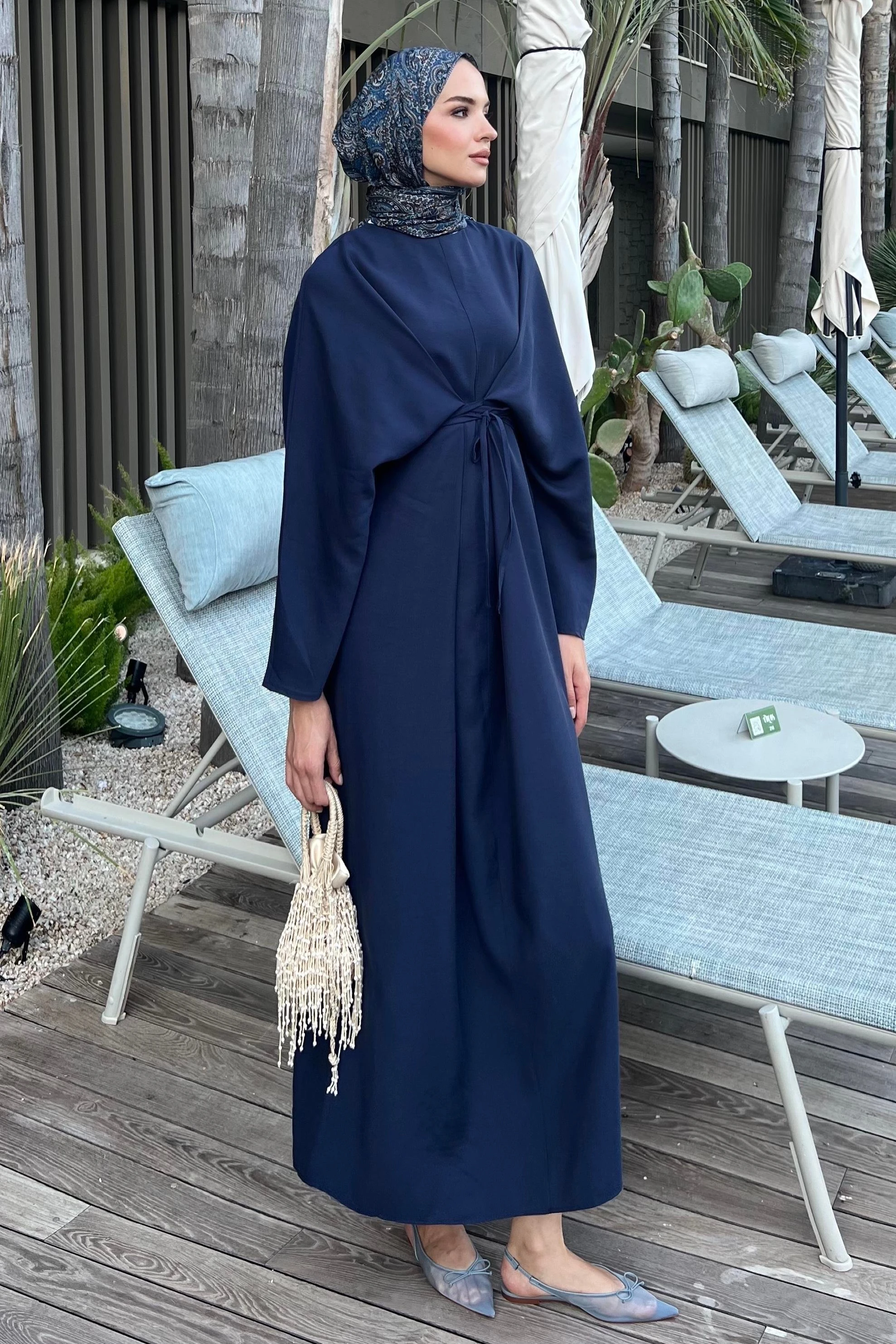 DİDEM Kruvaze Bağcık Detaylı Tensel Kumaş Elbise