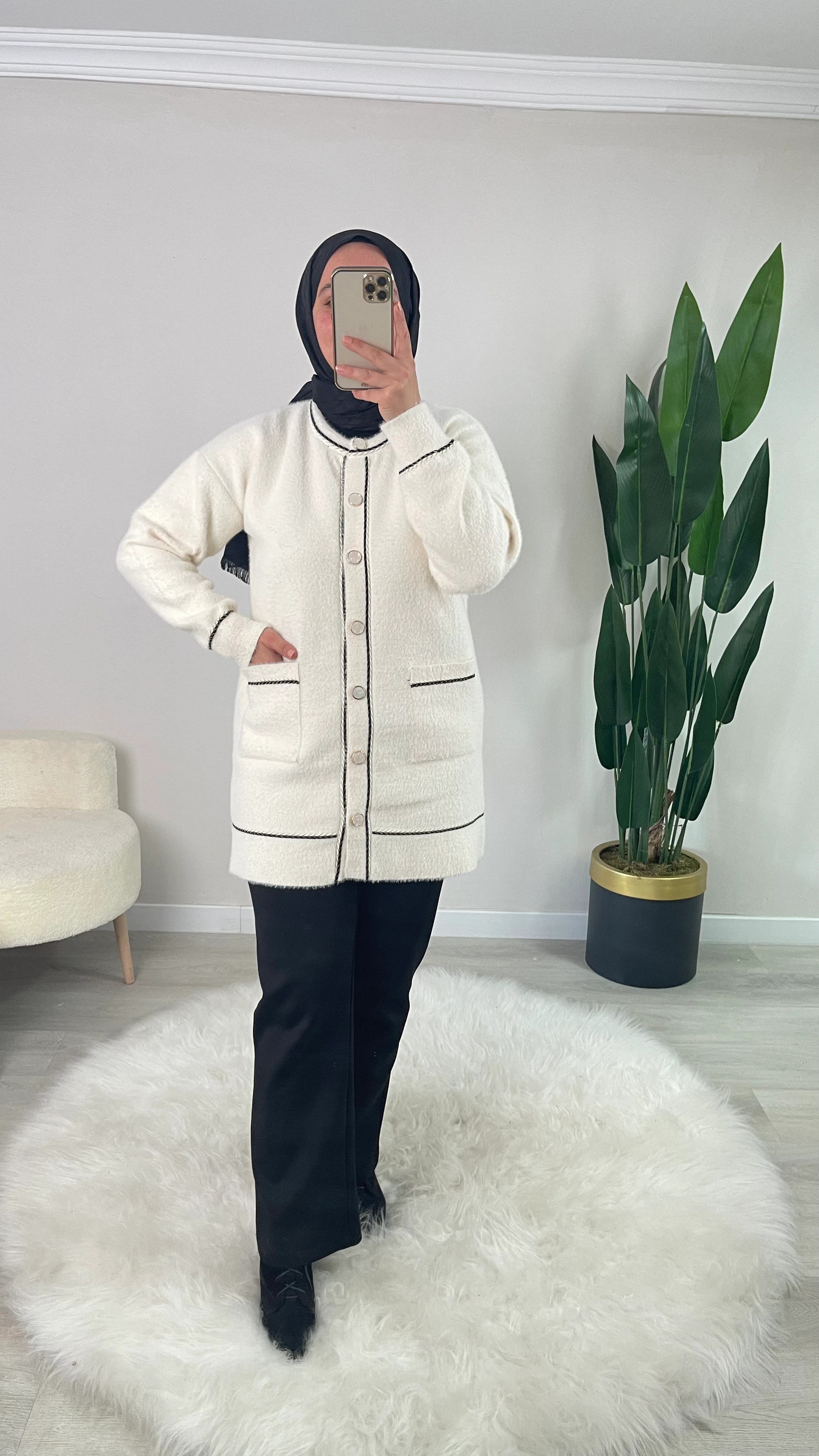 ESRA Angora Bisiklet Yaka Düğmeli Cepli Hırka